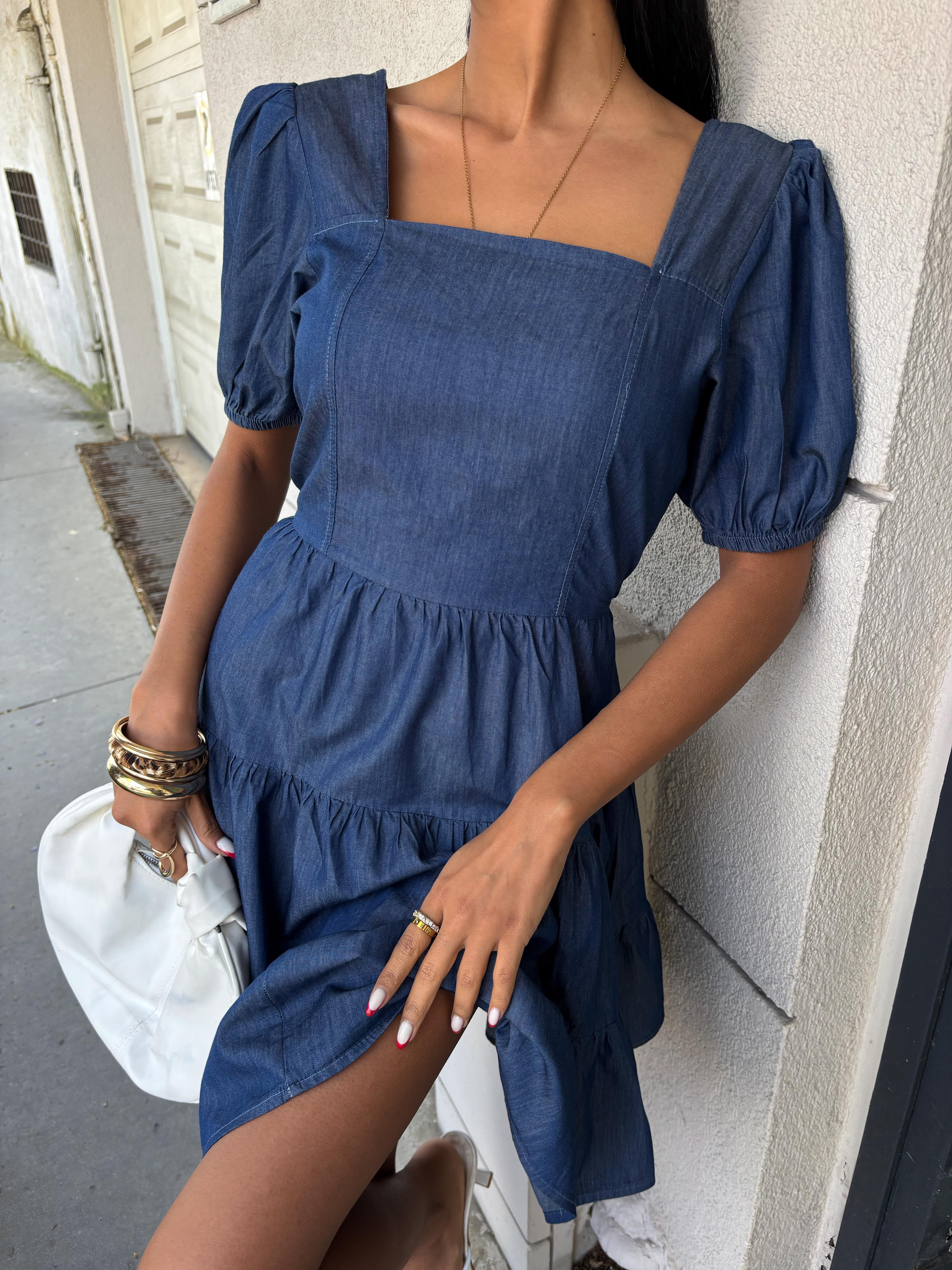 Kare Yakalı ve Gipe Detaylı Tensel Elbise 2883 R7-J-K3