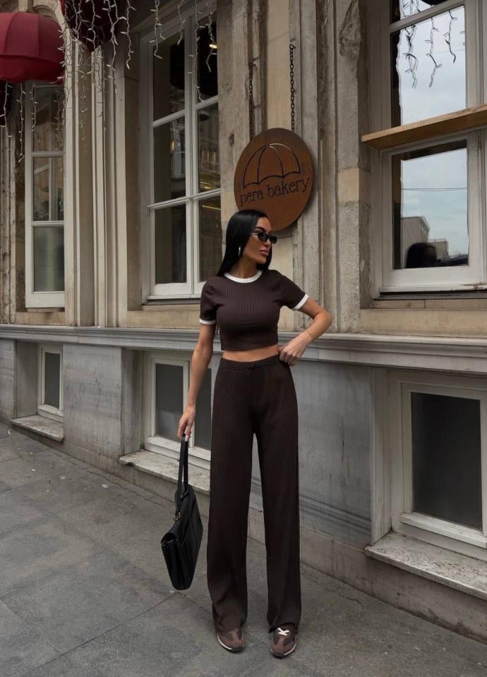 Kaşkorse Kumaş Yaka Ve Kol Biye Detaylı Ikili Takım