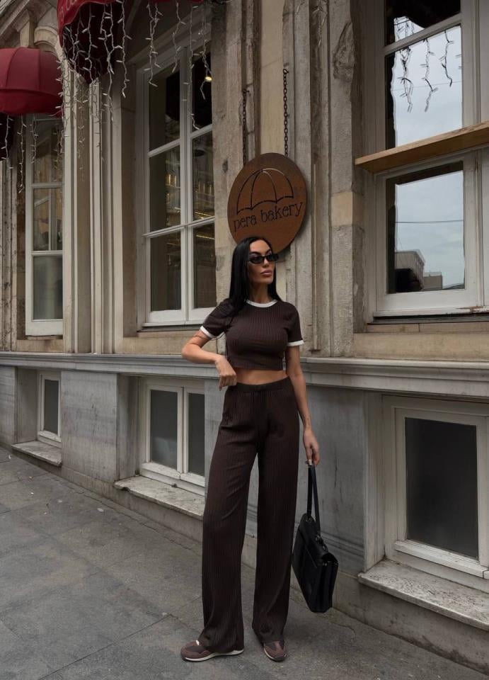 Kaşkorse Kumaş Yaka Ve Kol Biye Detaylı Ikili Takım