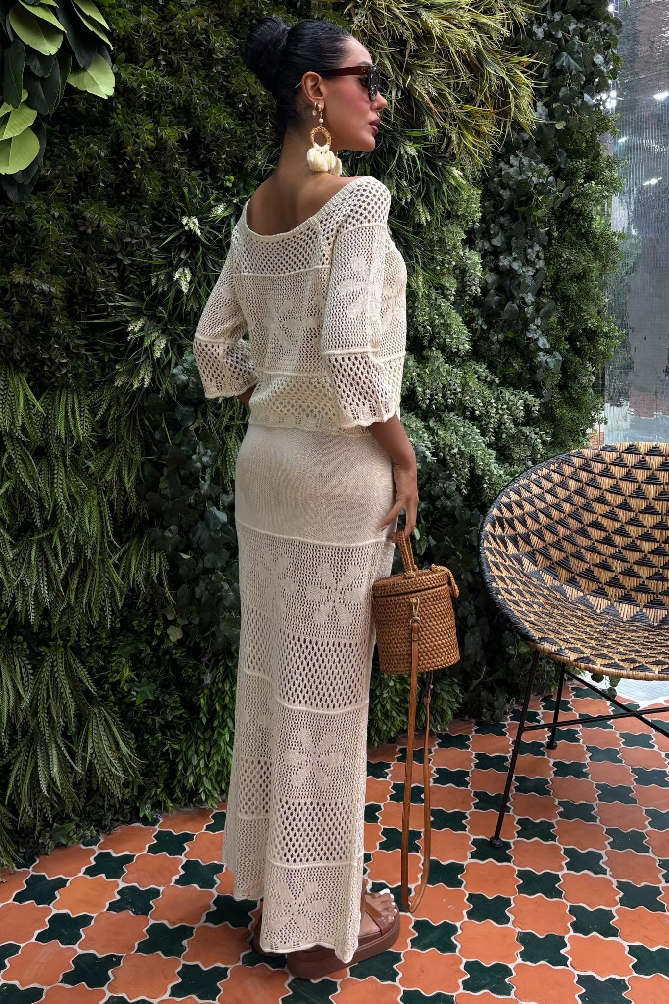 Kayık Yaka Yarım Kol Ajurlu Triko Takım 10093 R1-M-K2