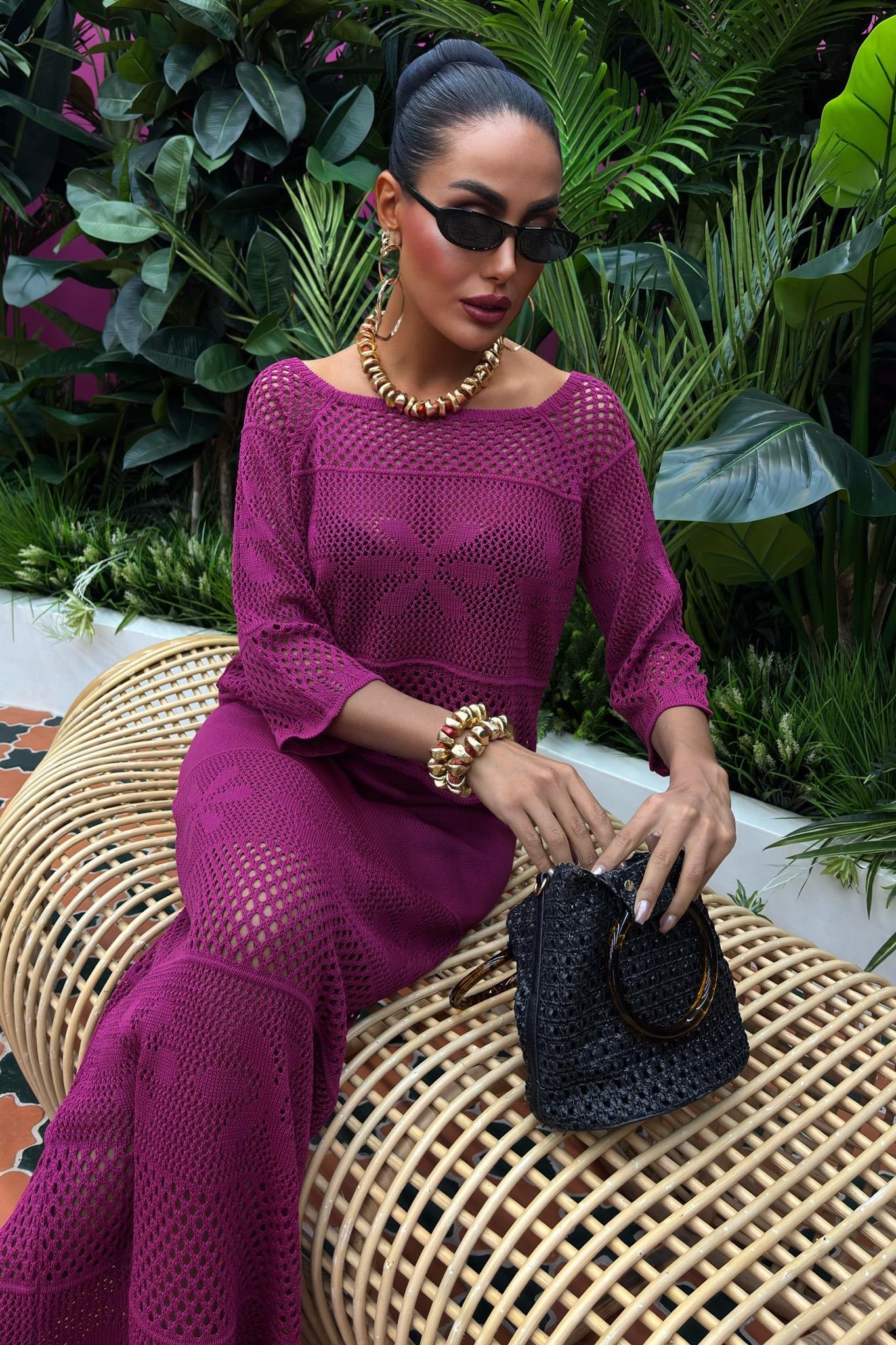 Kayık Yaka Yarım Kol Ajurlu Triko Takım 10093 R1-M-K2