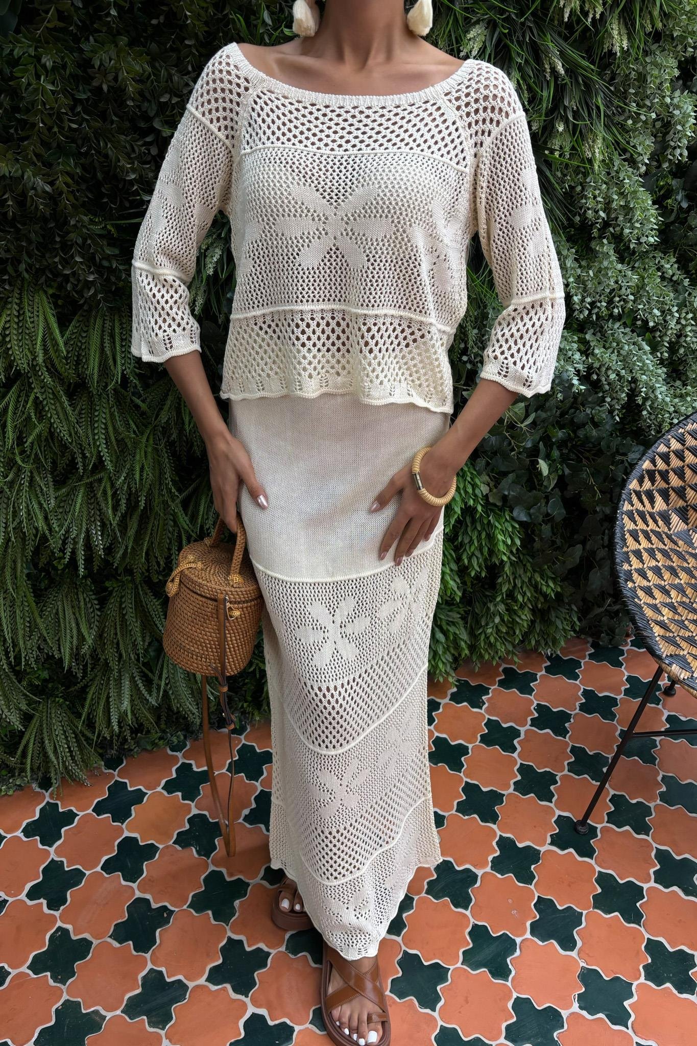 Kayık Yaka Yarım Kol Ajurlu Triko Takım 10093 R1-M-K2