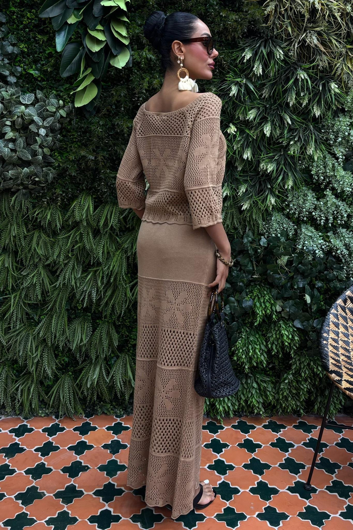 Kayık Yaka Yarım Kol Ajurlu Triko Takım 10093 R1-M-K2