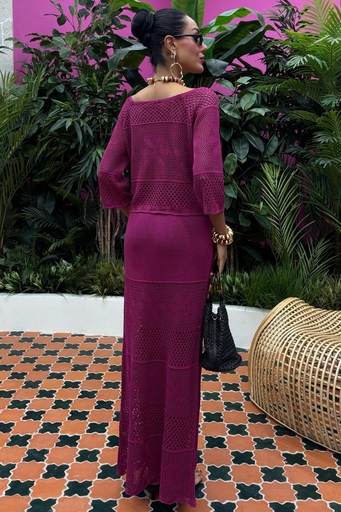 Kayık Yaka Yarım Kol Ajurlu Triko Takım 10093 R1-M-K2