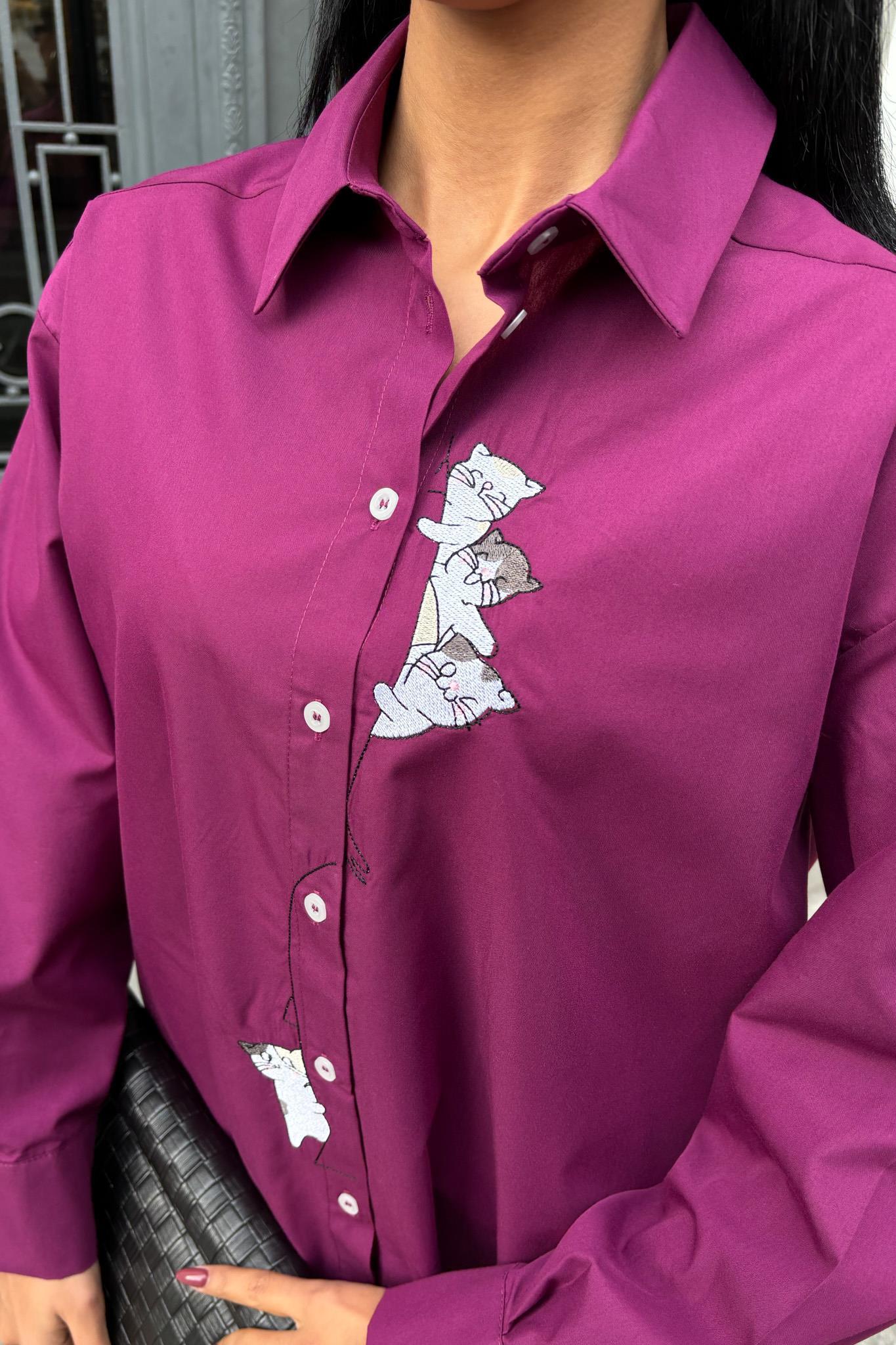 Kedi Nakışlı Poplin Gömlek 3462