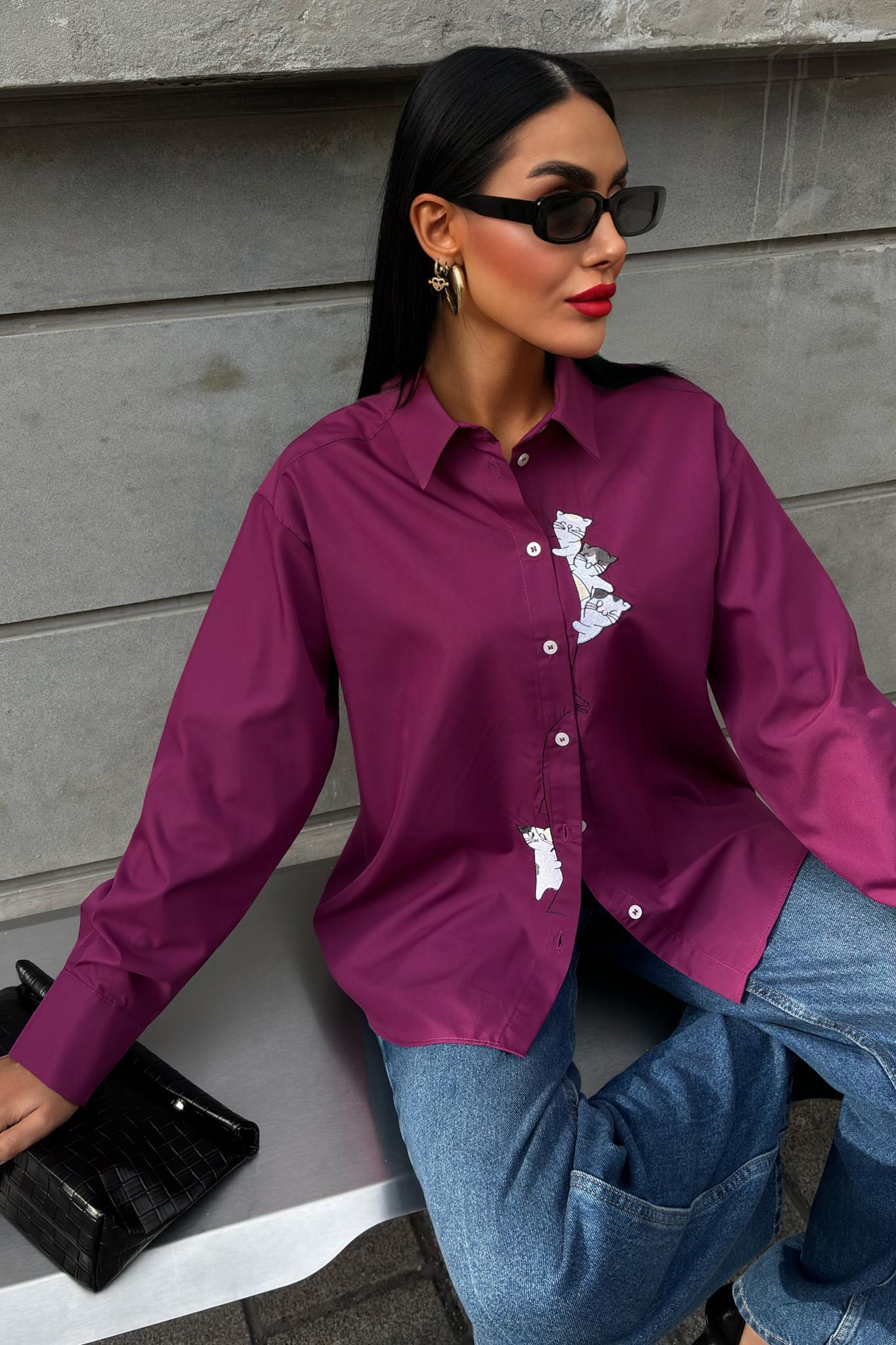 Kedi Nakışlı Poplin Gömlek 3462