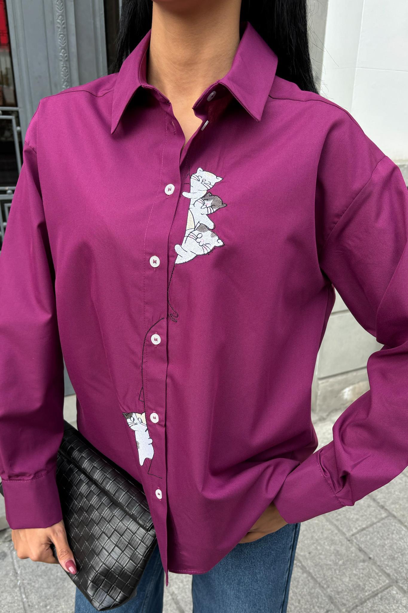 Kedi Nakışlı Poplin Gömlek 3462