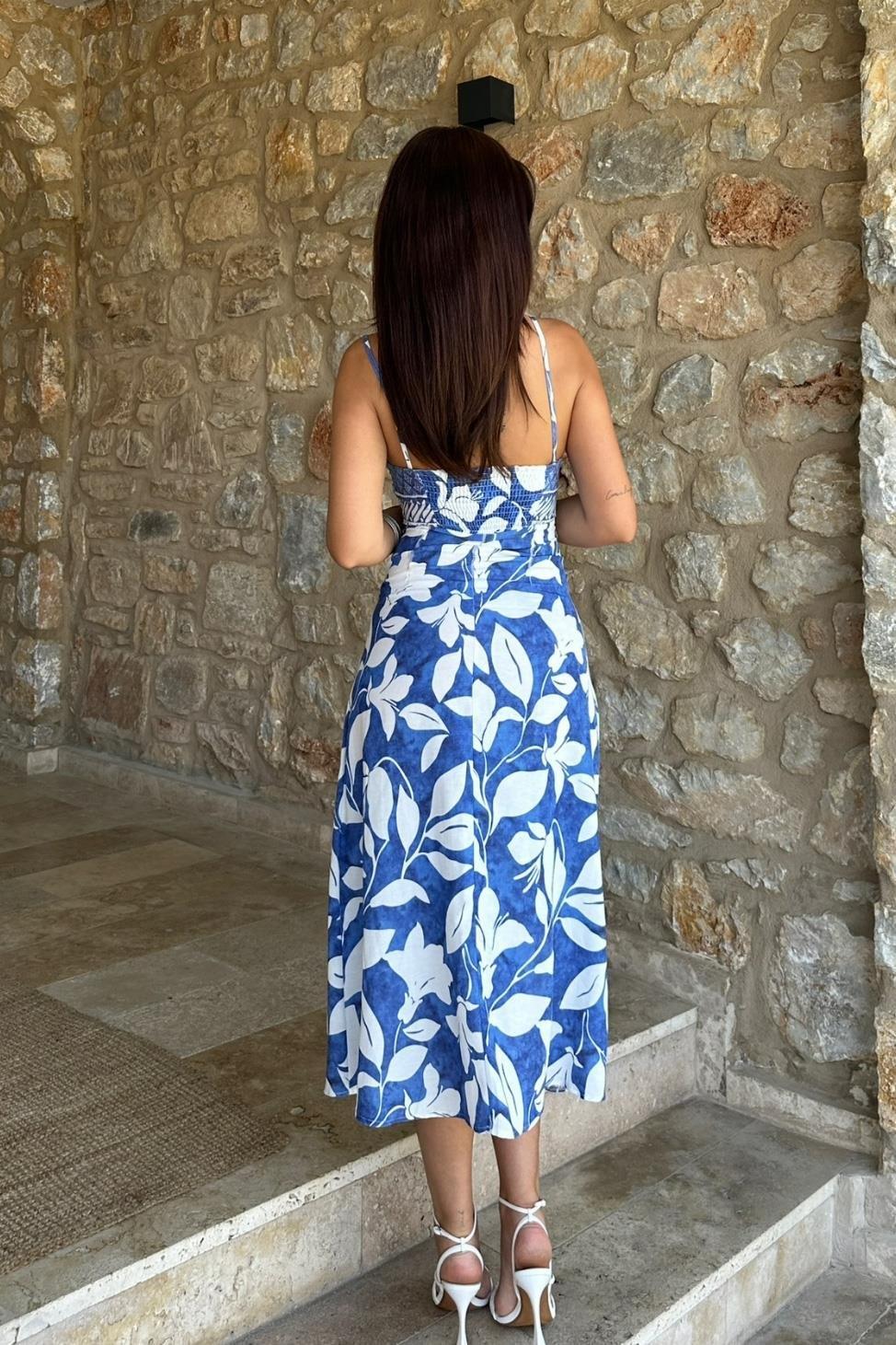 Kelly Su Yollu Keten Elbise 2612-08