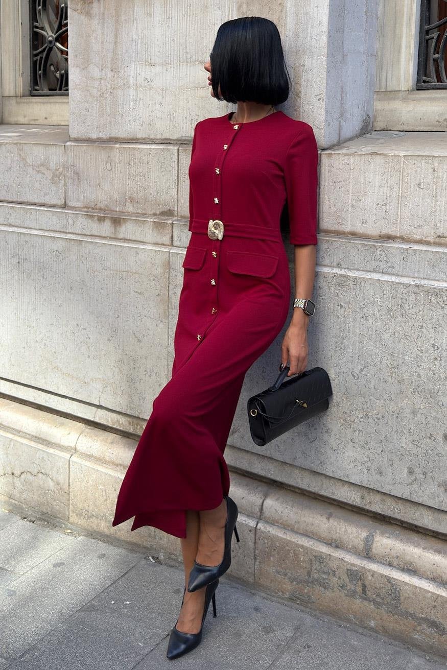 Kemer Detaylı Midi Elbise 2909 R8-C-K3