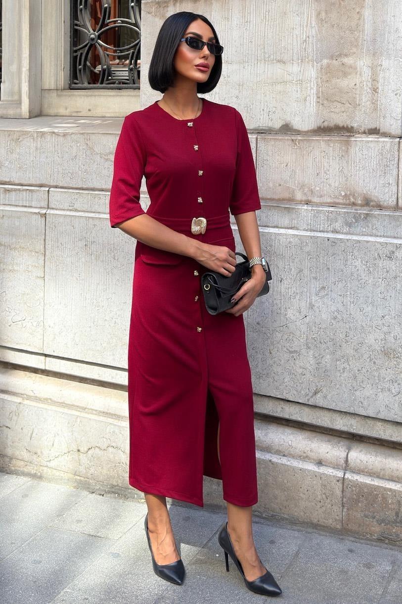 Kemer Detaylı Midi Elbise 2909 R8-C-K3