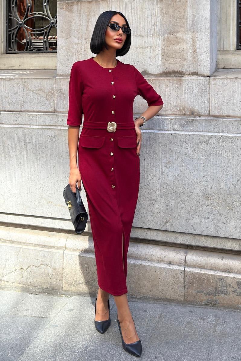 Kemer Detaylı Midi Elbise 2909 R8-C-K3