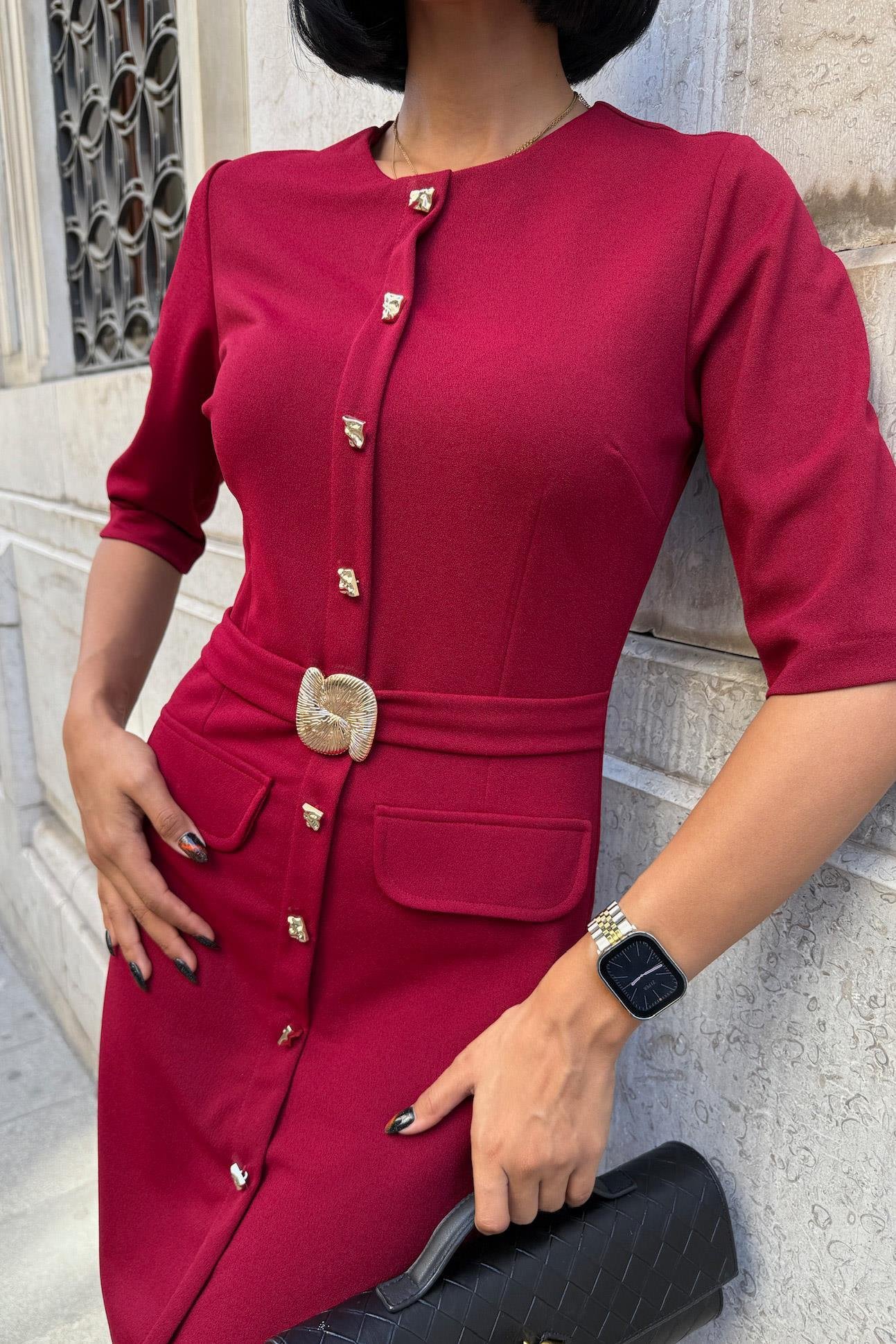 Kemer Detaylı Midi Elbise 2909 R8-C-K3