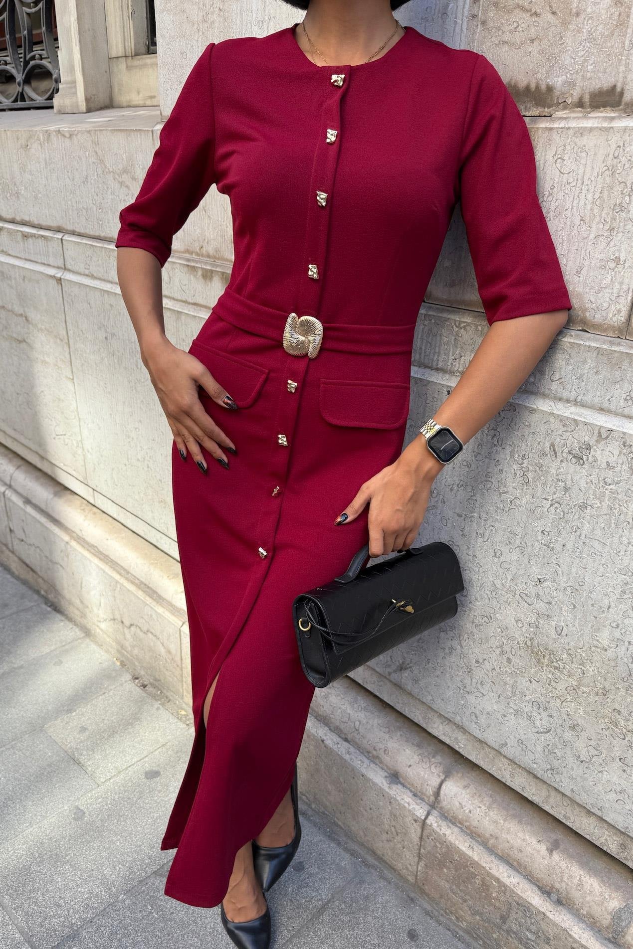 Kemer Detaylı Midi Elbise 2909 R8-C-K3