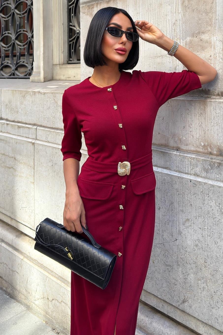 Kemer Detaylı Midi Elbise 2909 R8-C-K3