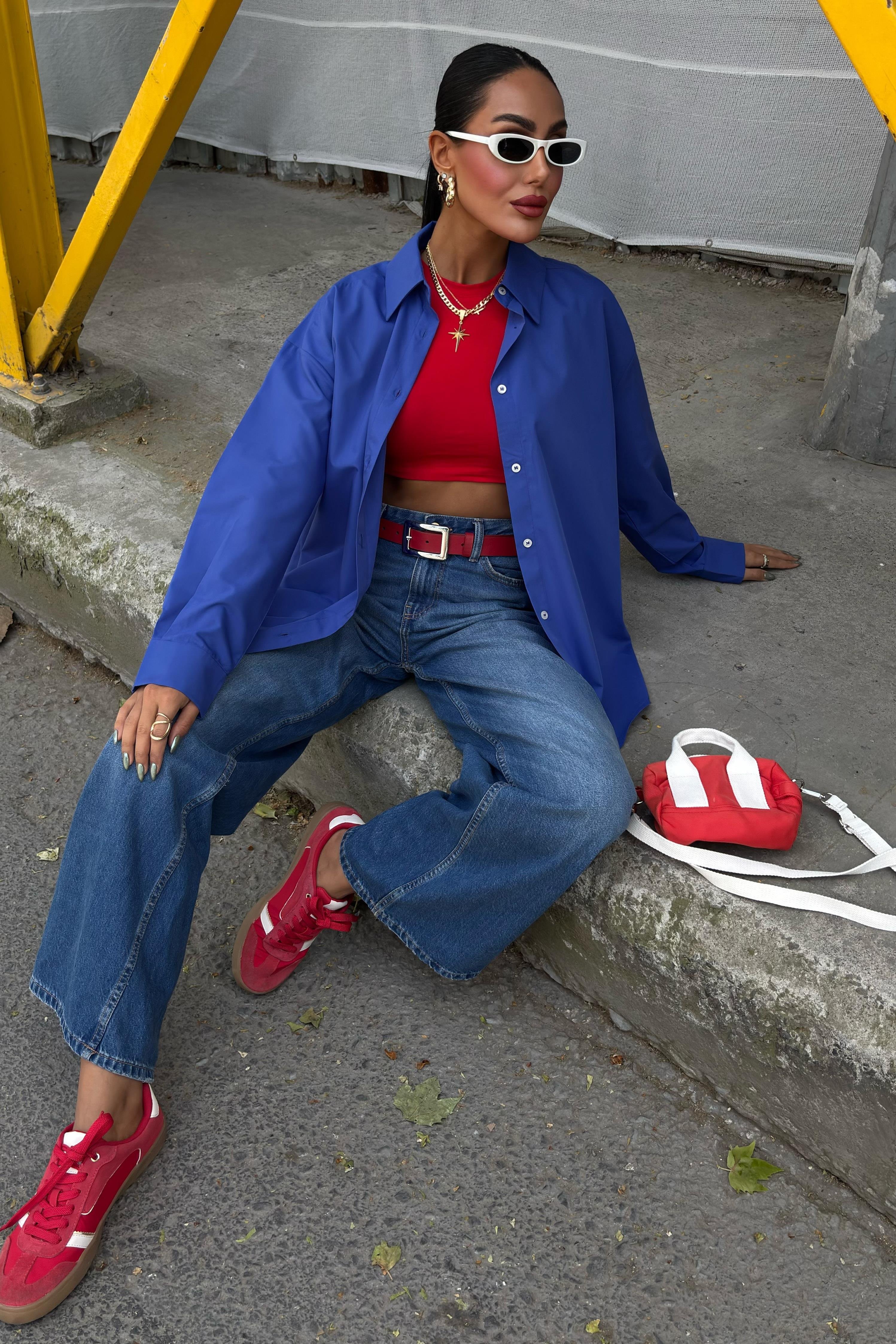 Klasik Oversize Poplin Gömlek 3421 R8-H-K4