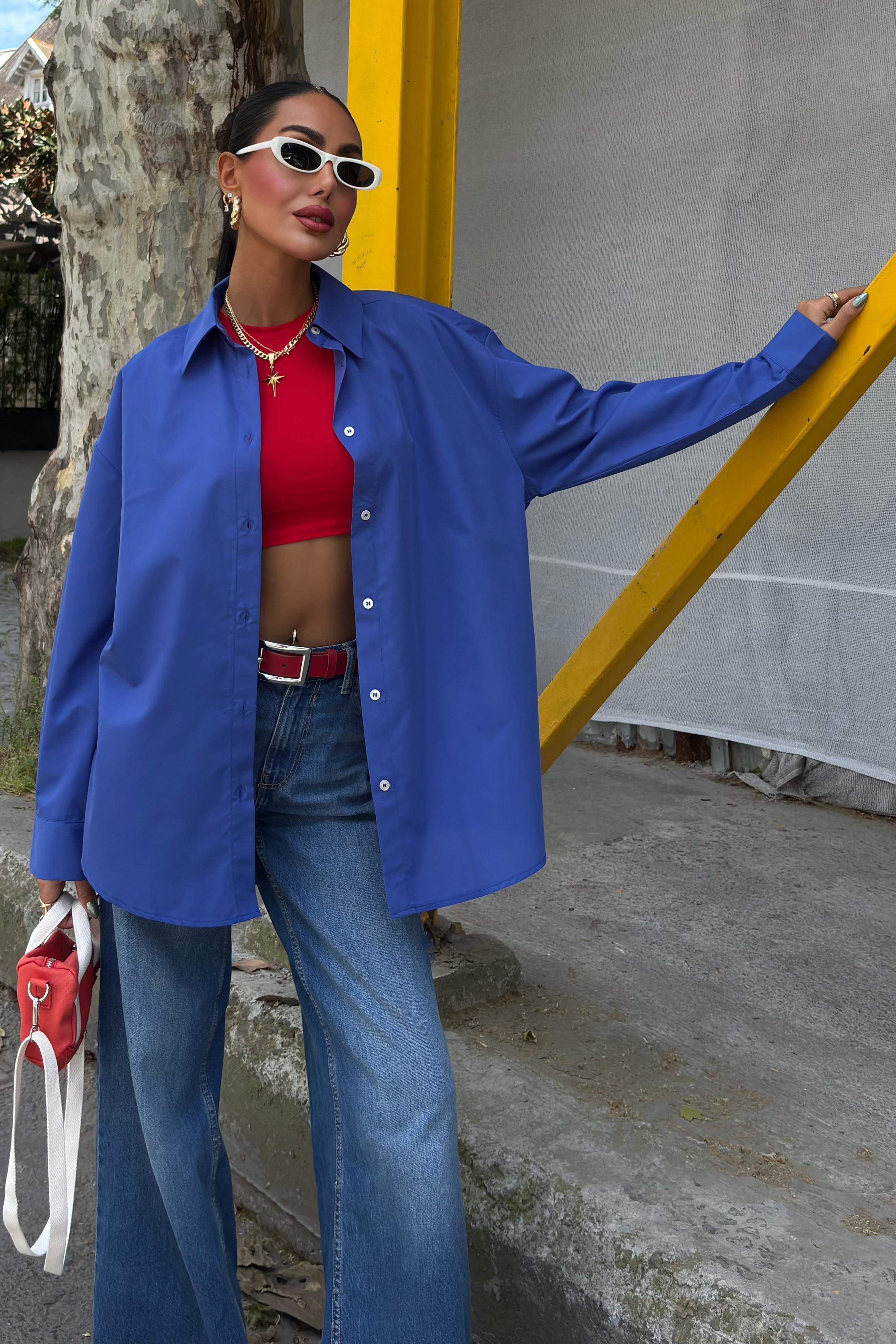 Klasik Oversize Poplin Gömlek 3421 R8-H-K4