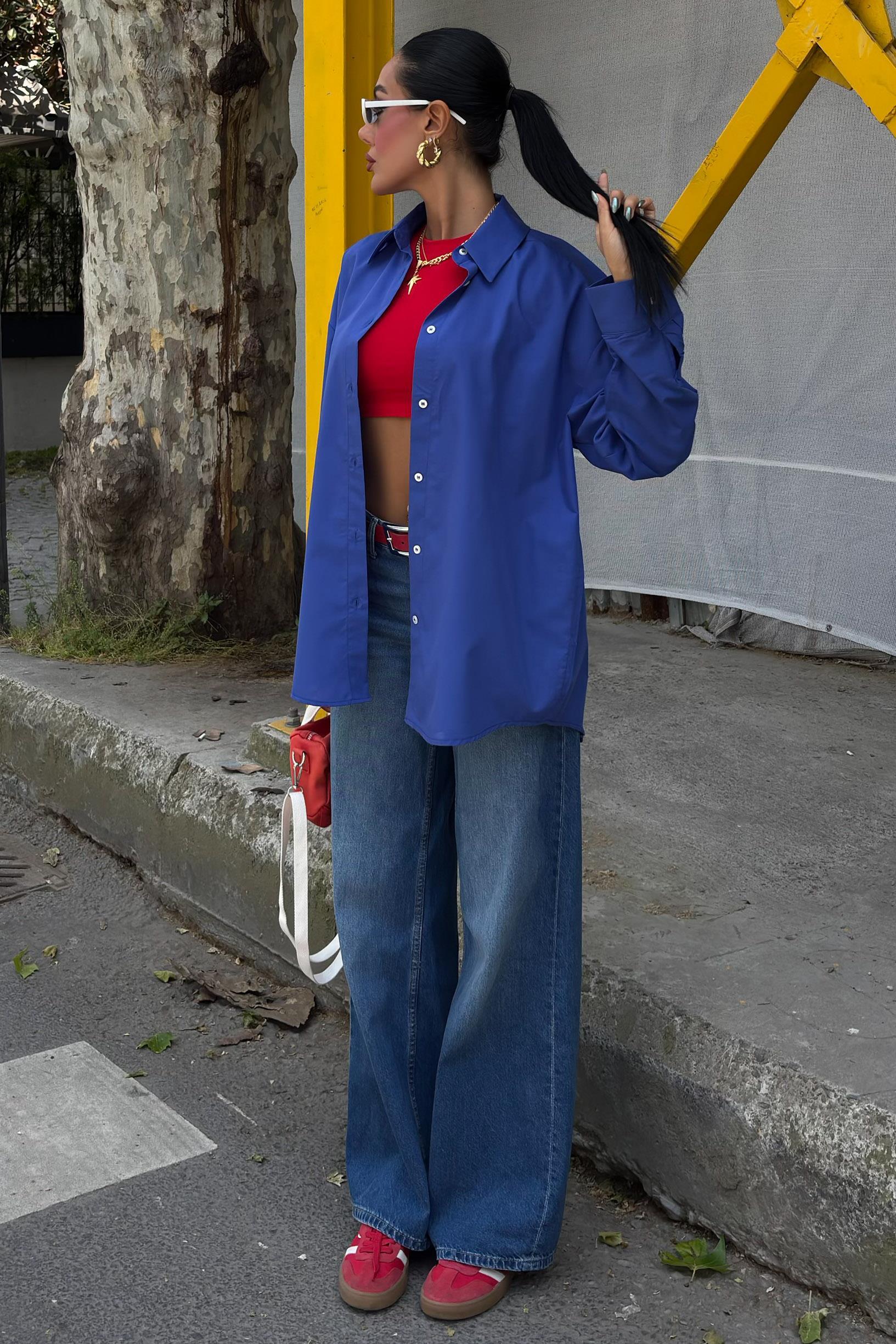 Klasik Oversize Poplin Gömlek 3421 R8-H-K4