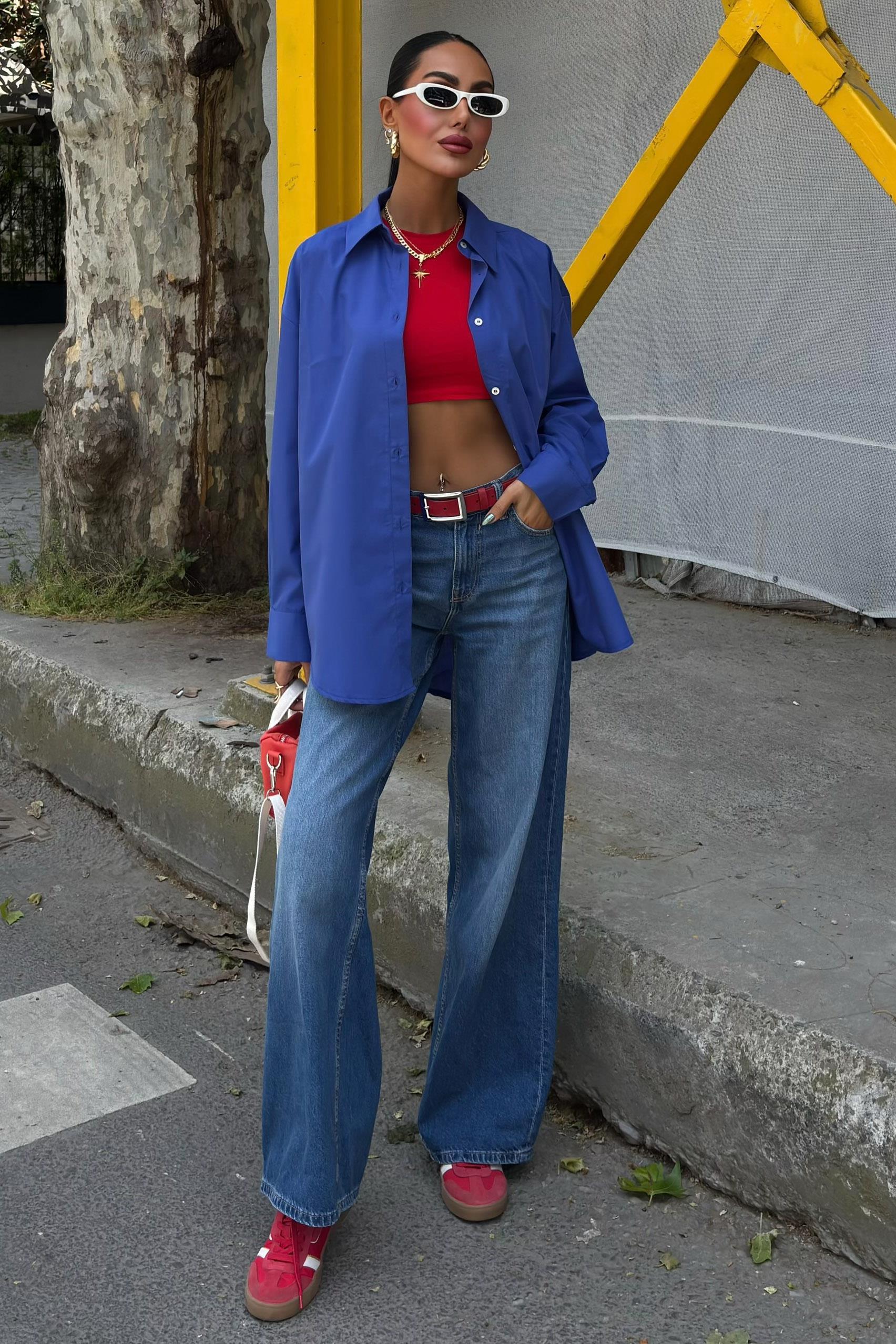 Klasik Oversize Poplin Gömlek 3421 R8-H-K4