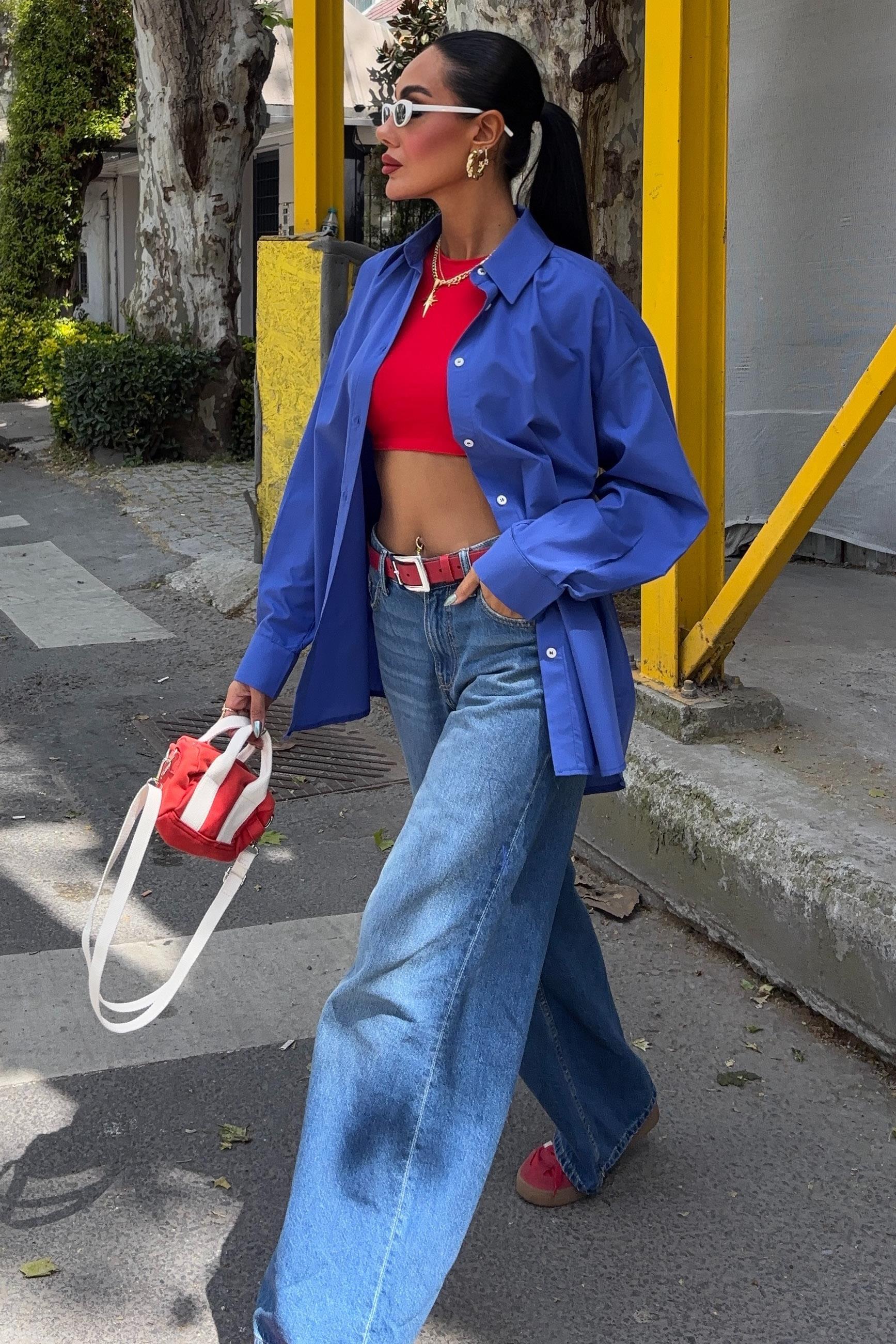 Klasik Oversize Poplin Gömlek 3421 R8-H-K4