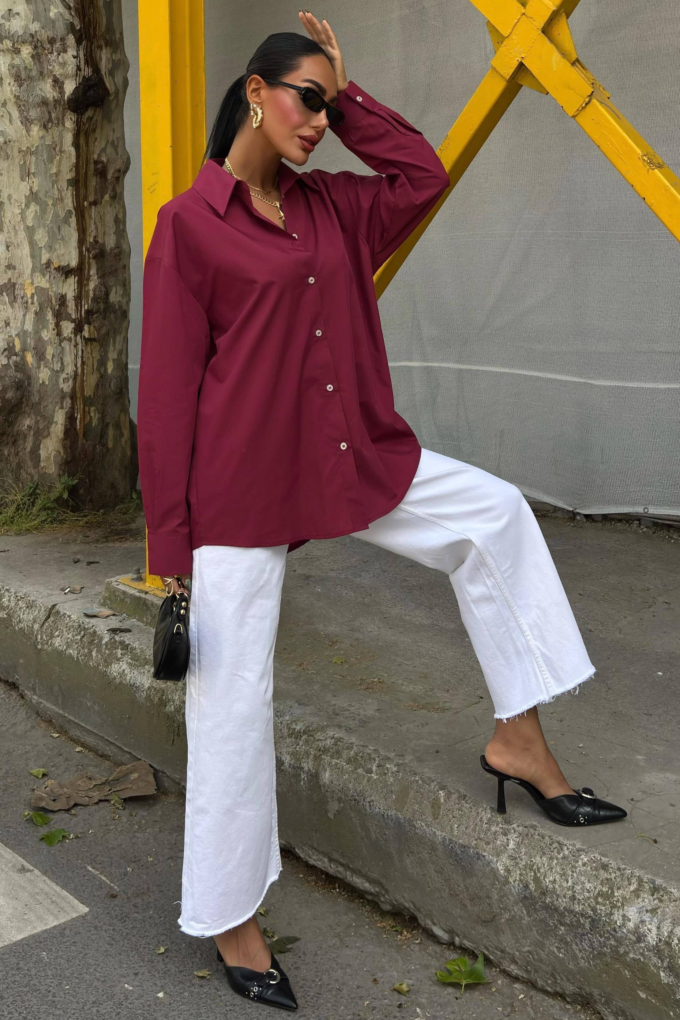 Klasik Oversize Poplin Gömlek 3421 R8-H-K4