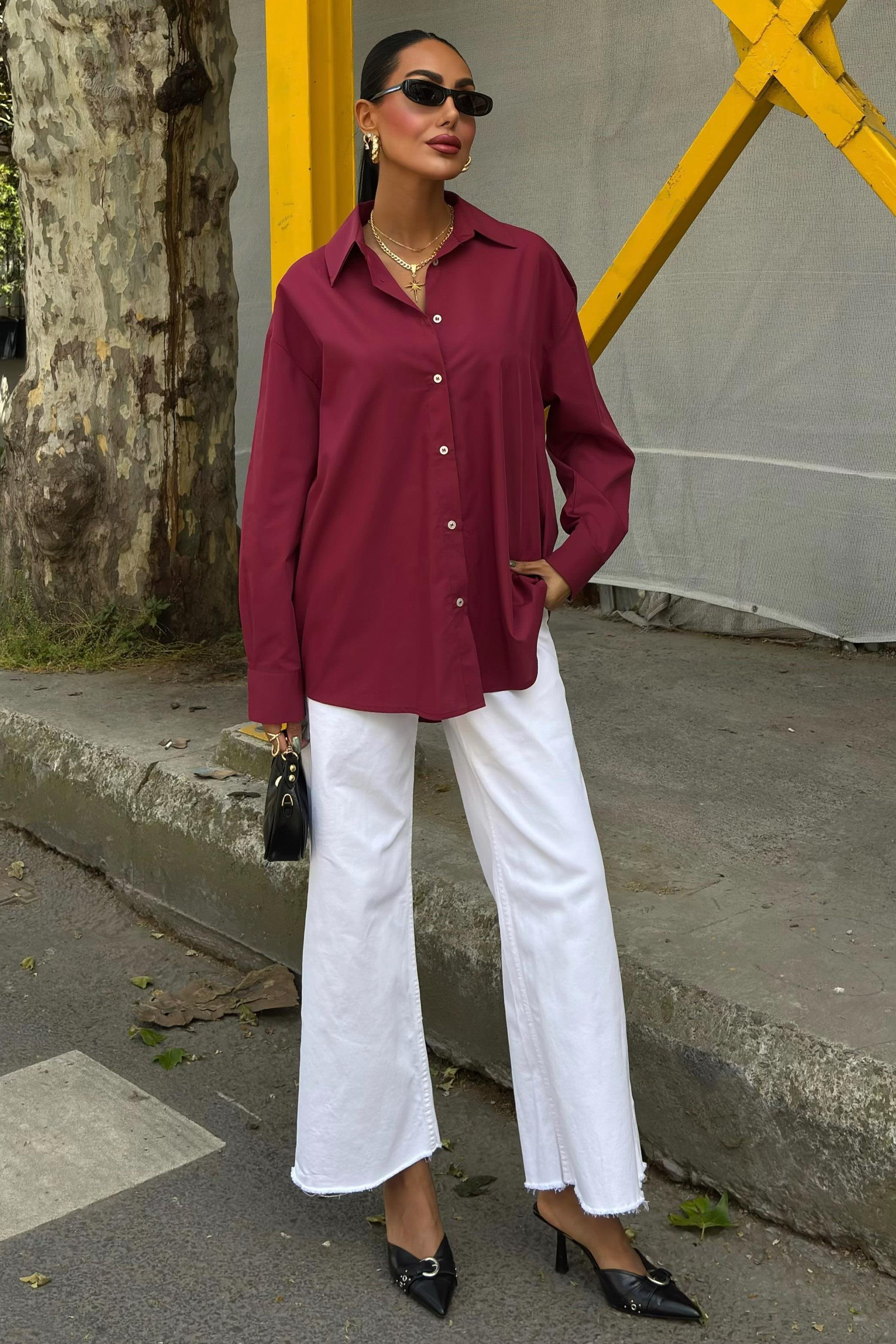 Klasik Oversize Poplin Gömlek 3421 R8-H-K4