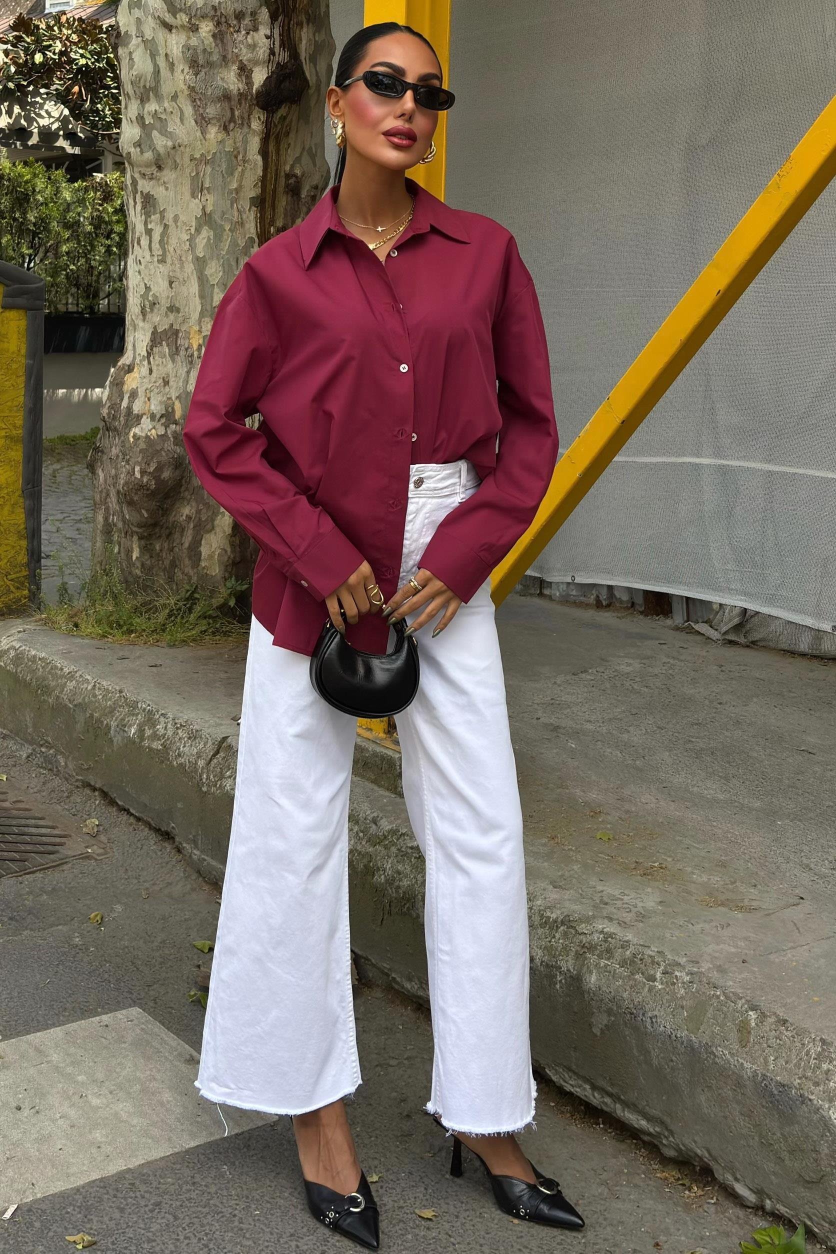 Klasik Oversize Poplin Gömlek 3421 R8-H-K4