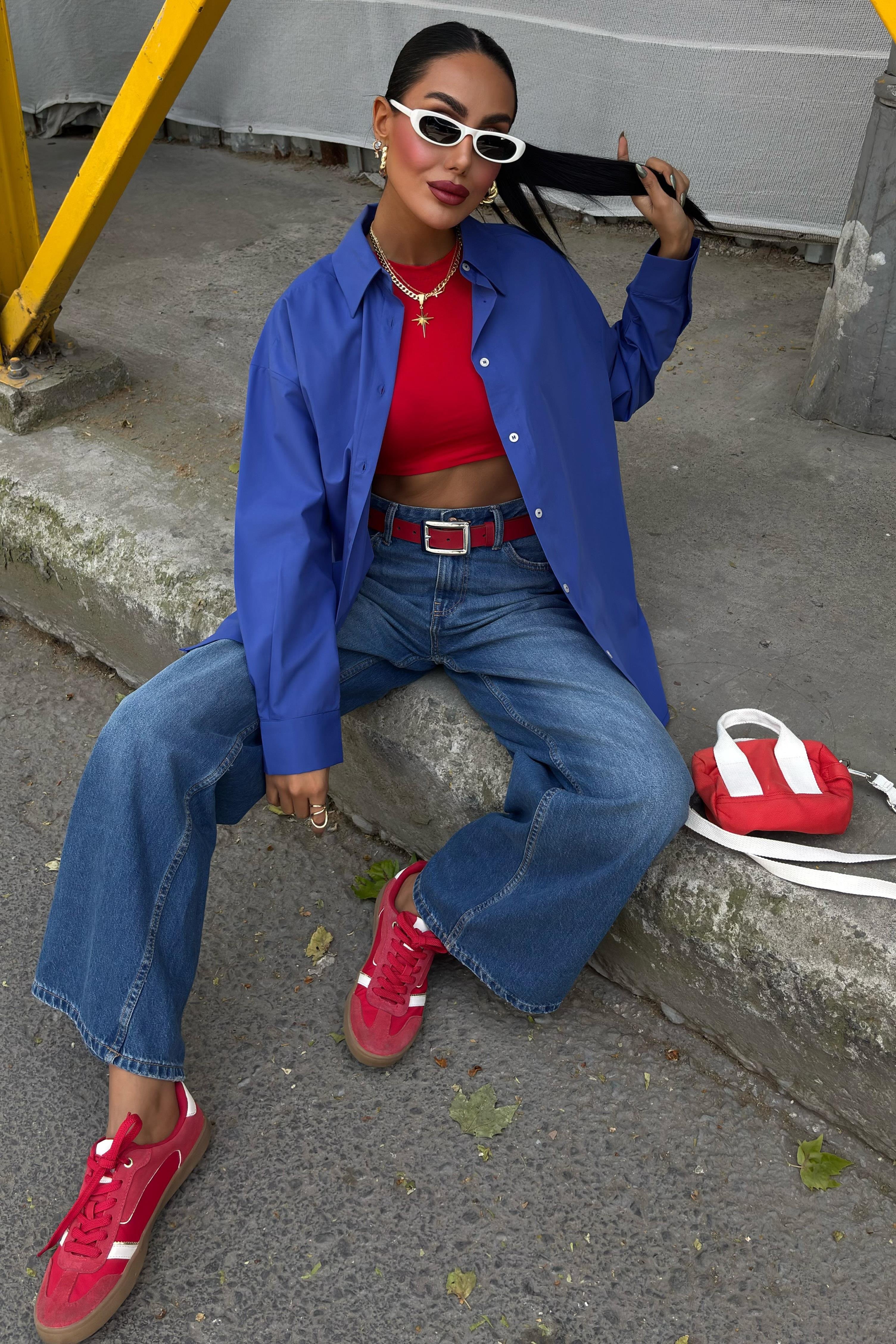 Klasik Oversize Poplin Gömlek 3421 R8-H-K4