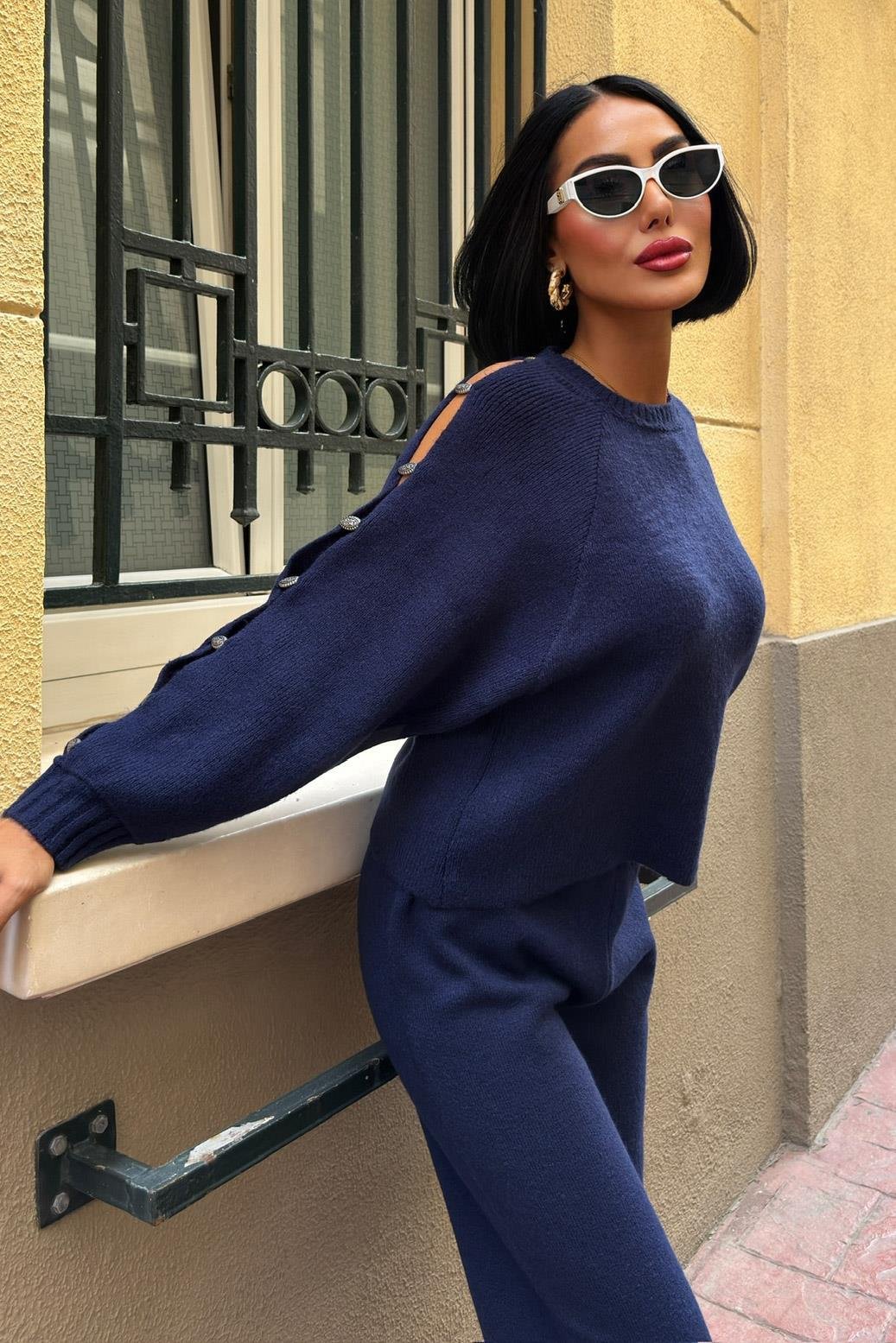 Kolları Aksesuar Dekolteli Triko Takım 10229 R1-D-K3