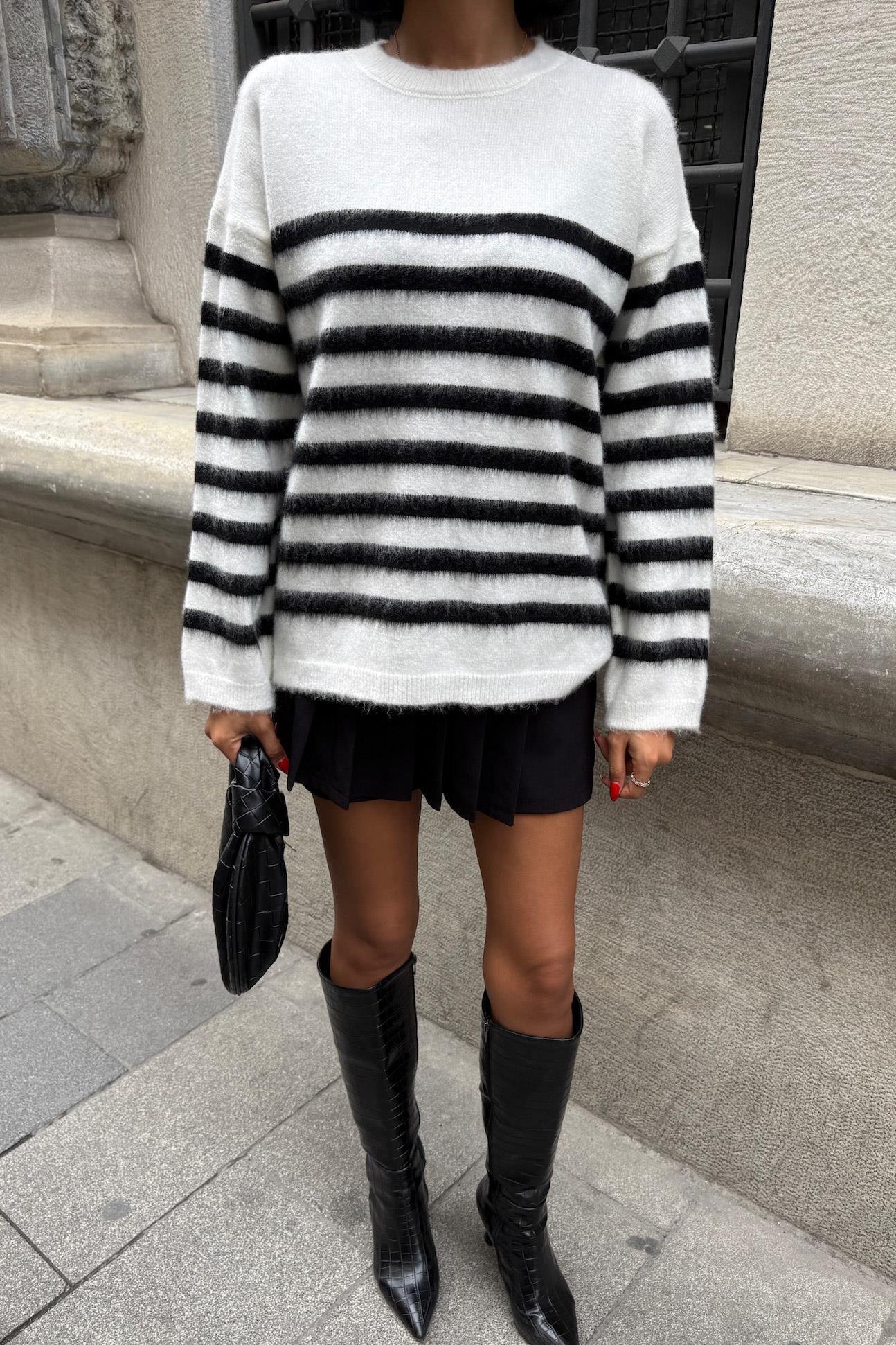 Kontrast Çizgili Triko Kazak 1371 R1-B-K1