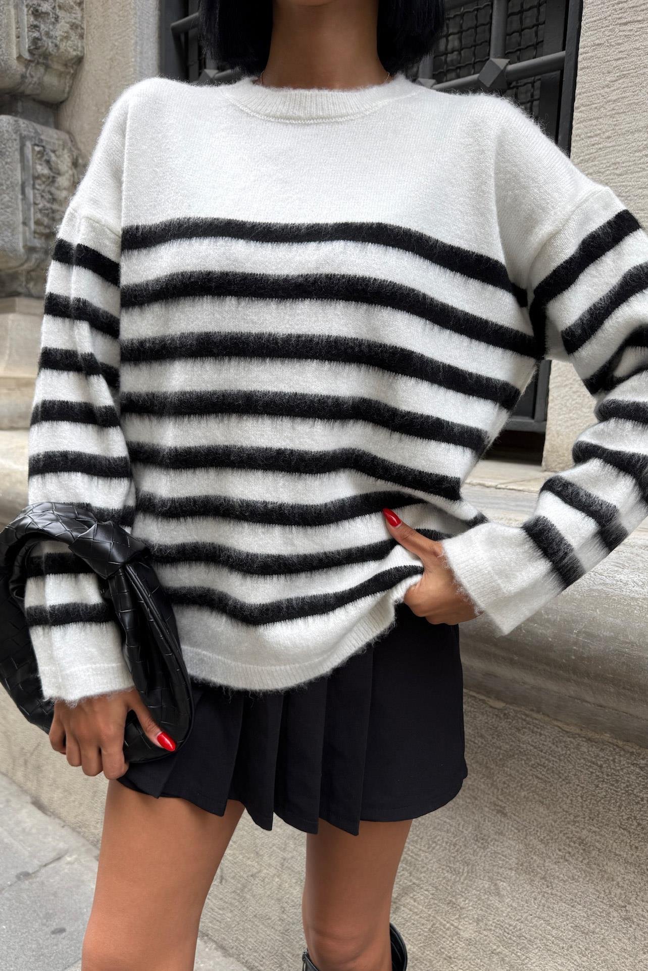 Kontrast Çizgili Triko Kazak 1371 R1-B-K1