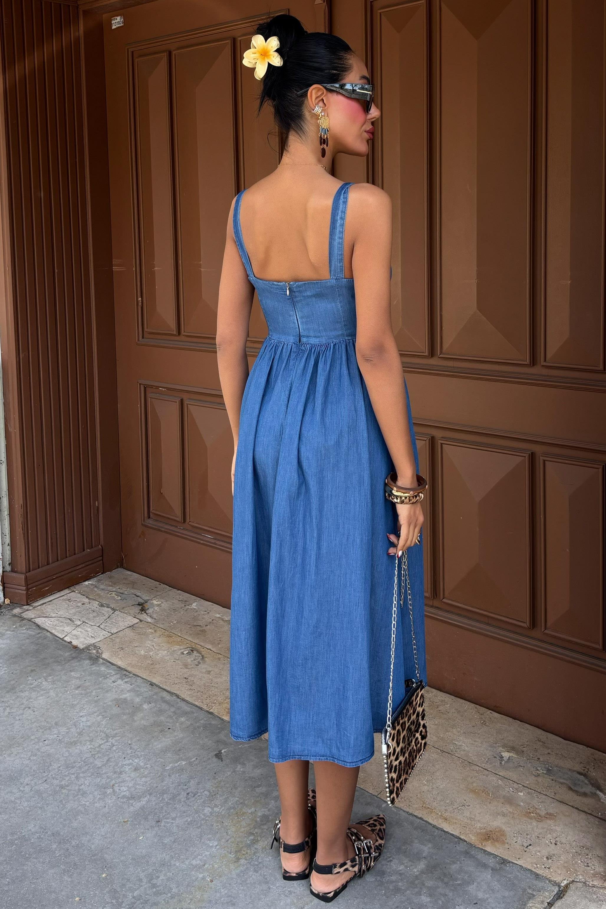 Korsaj Detaylı Midi Tensel Elbise 2884 R7-F-K5