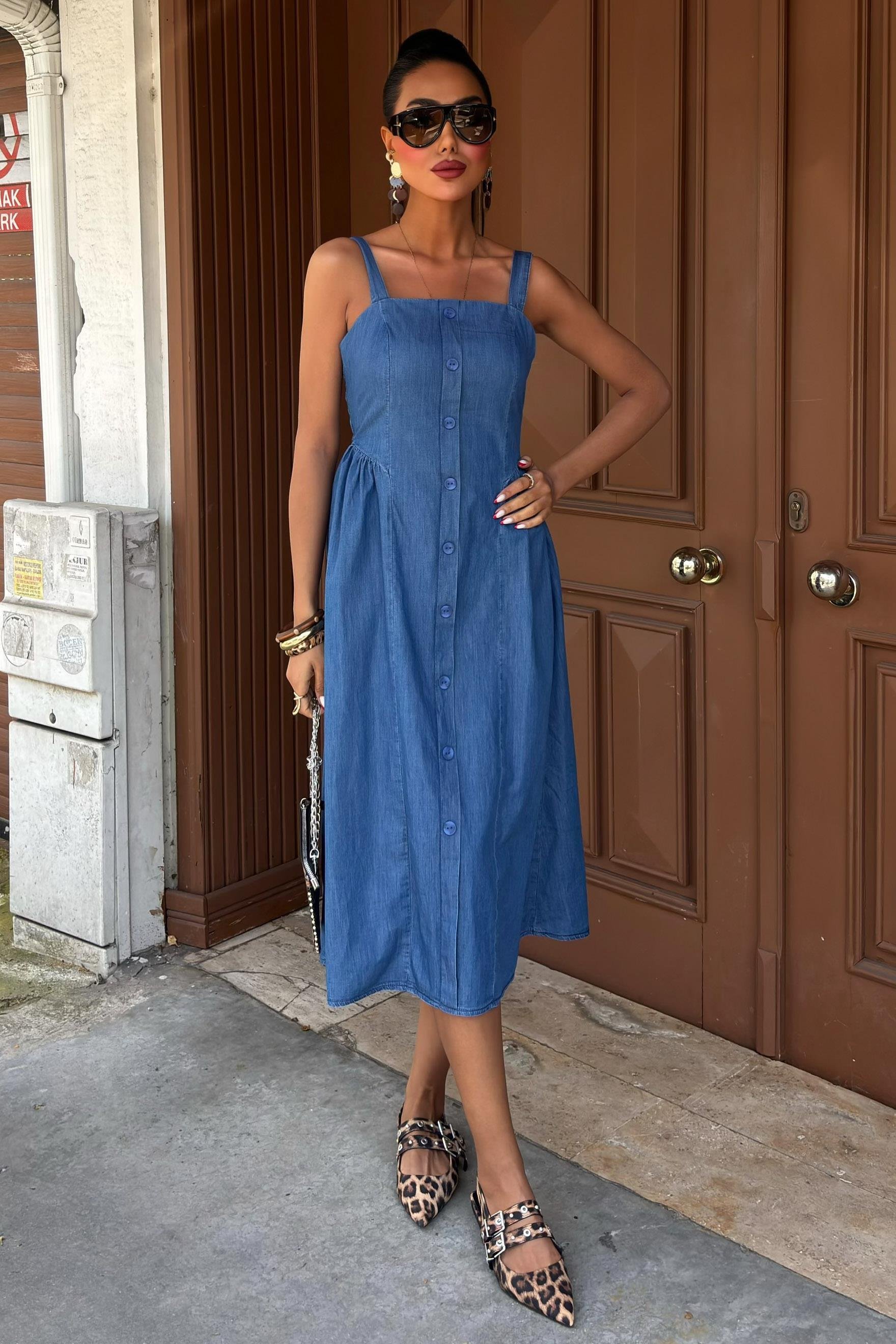 Korsaj Detaylı Midi Tensel Elbise 2884 R7-F-K5