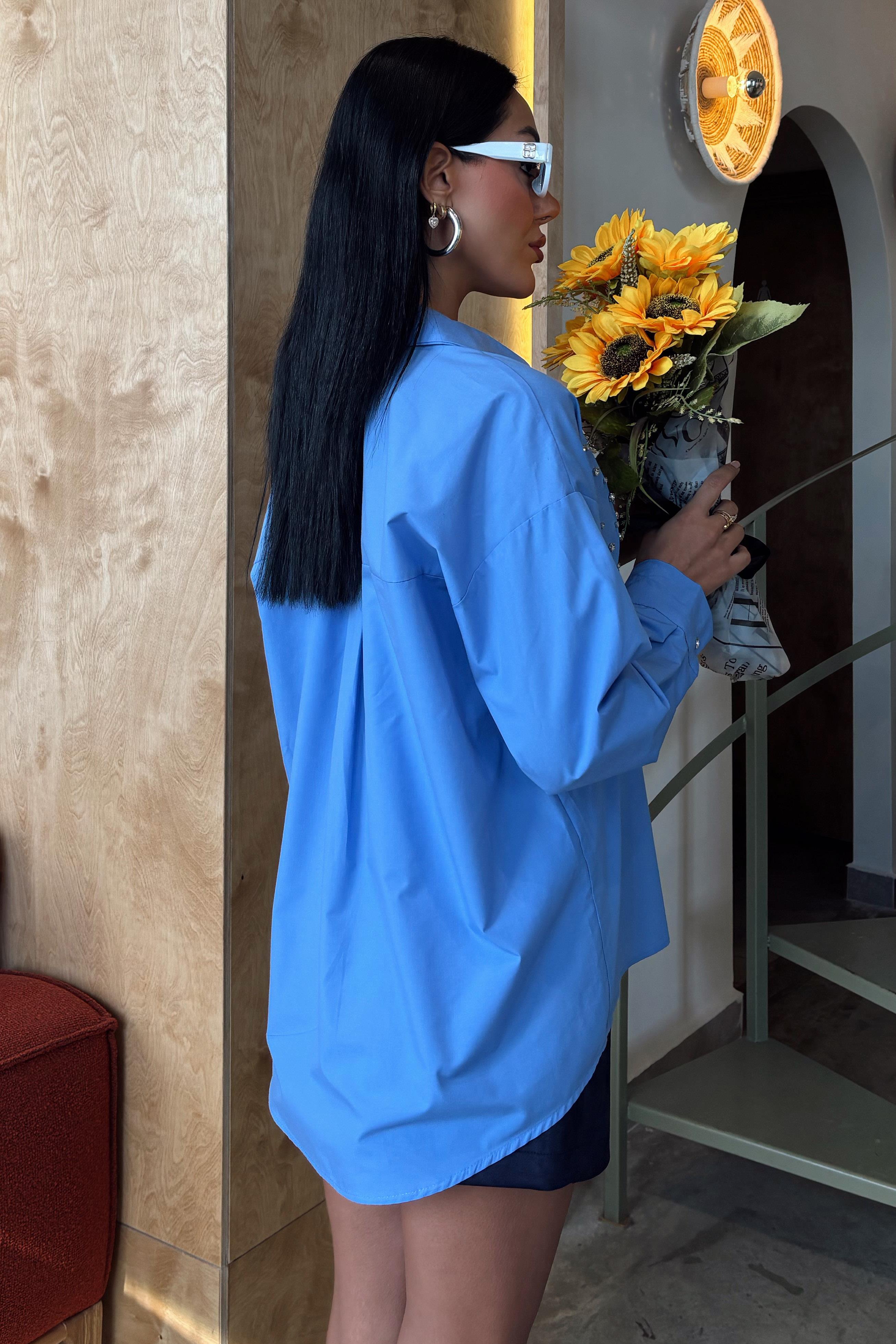 Kristal Taş Çakımlı Poplin Gömlek 3413 R7-A-K2