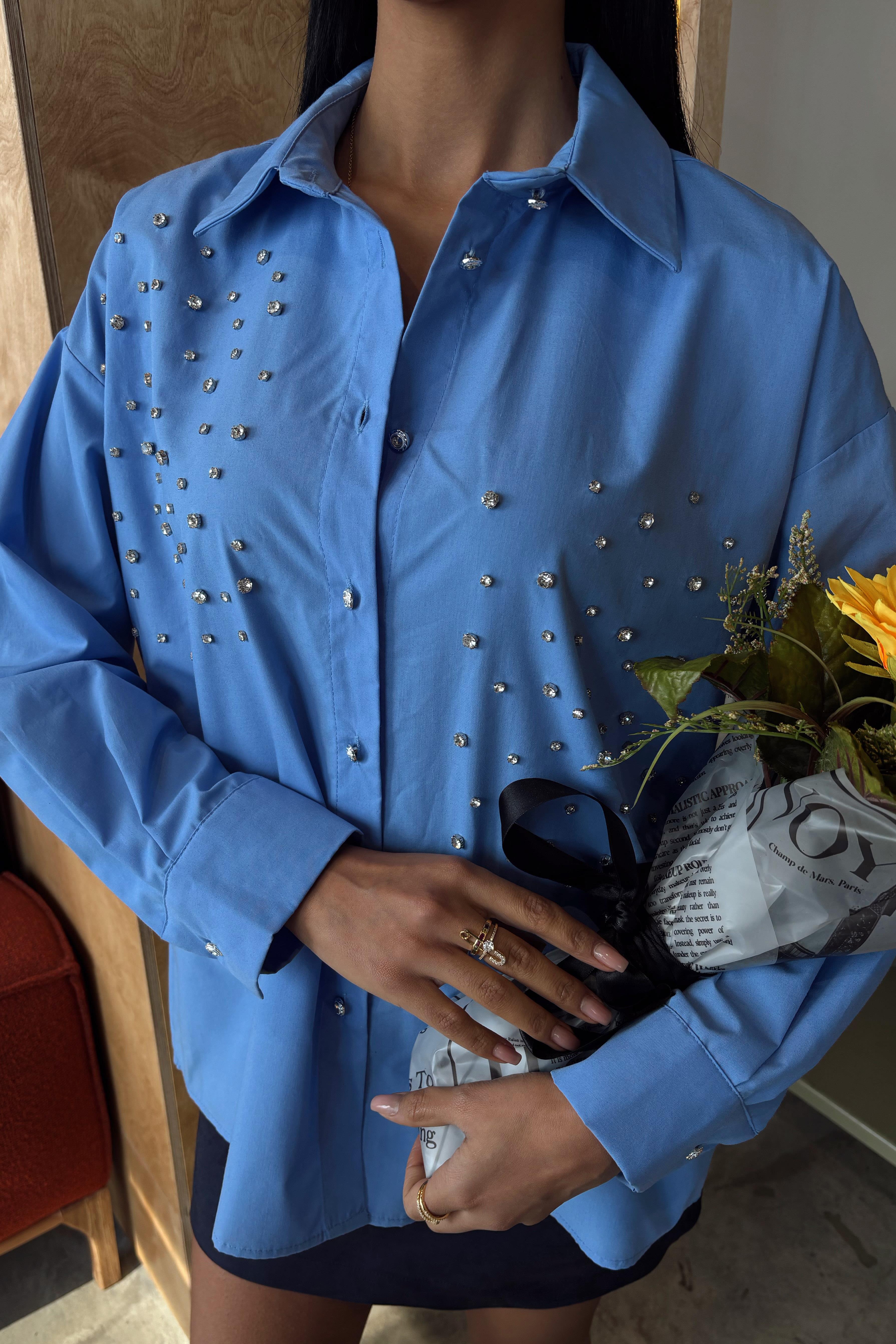 Kristal Taş Çakımlı Poplin Gömlek 3413 R7-A-K2