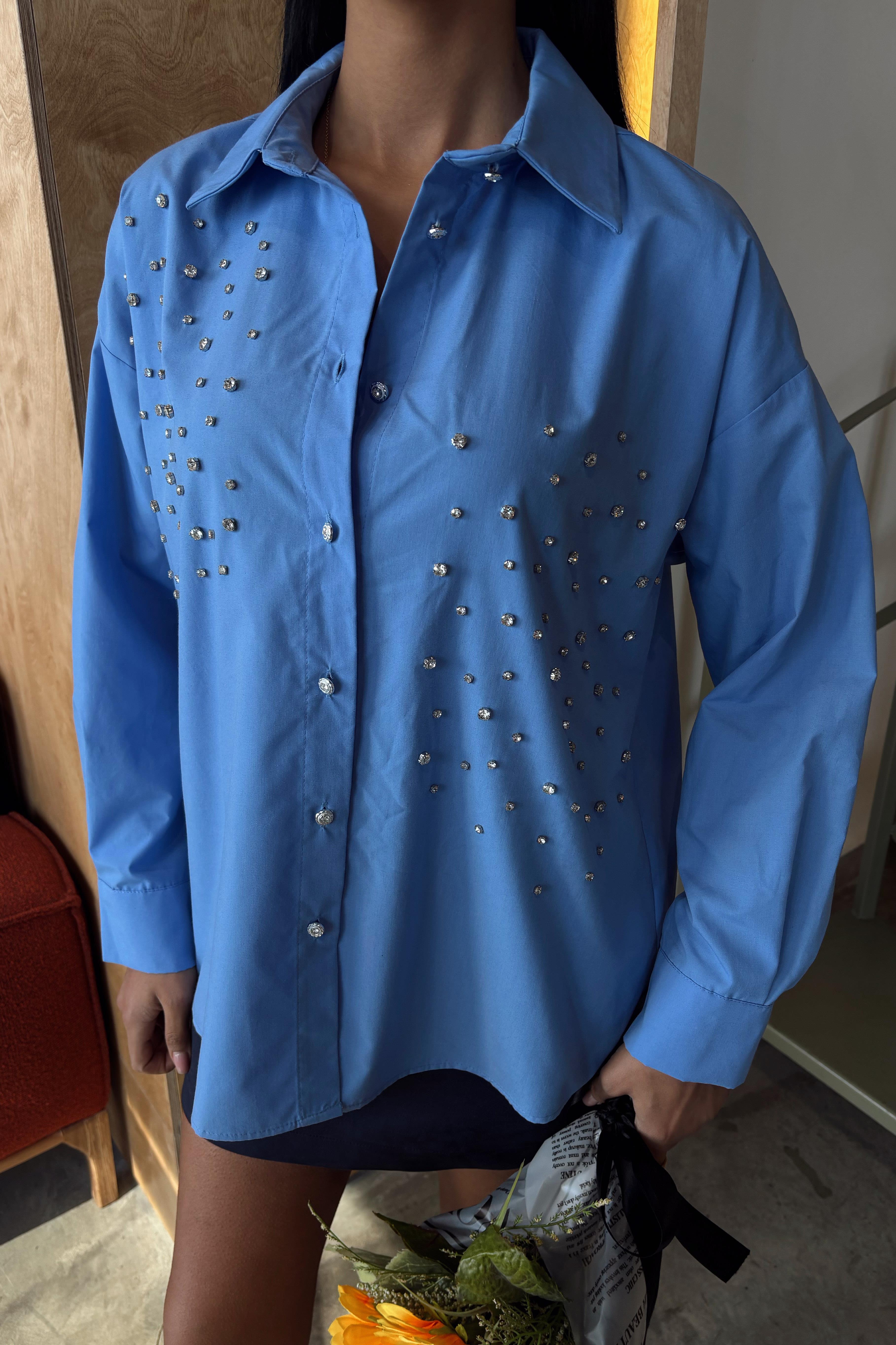 Kristal Taş Çakımlı Poplin Gömlek 3413 R7-A-K2