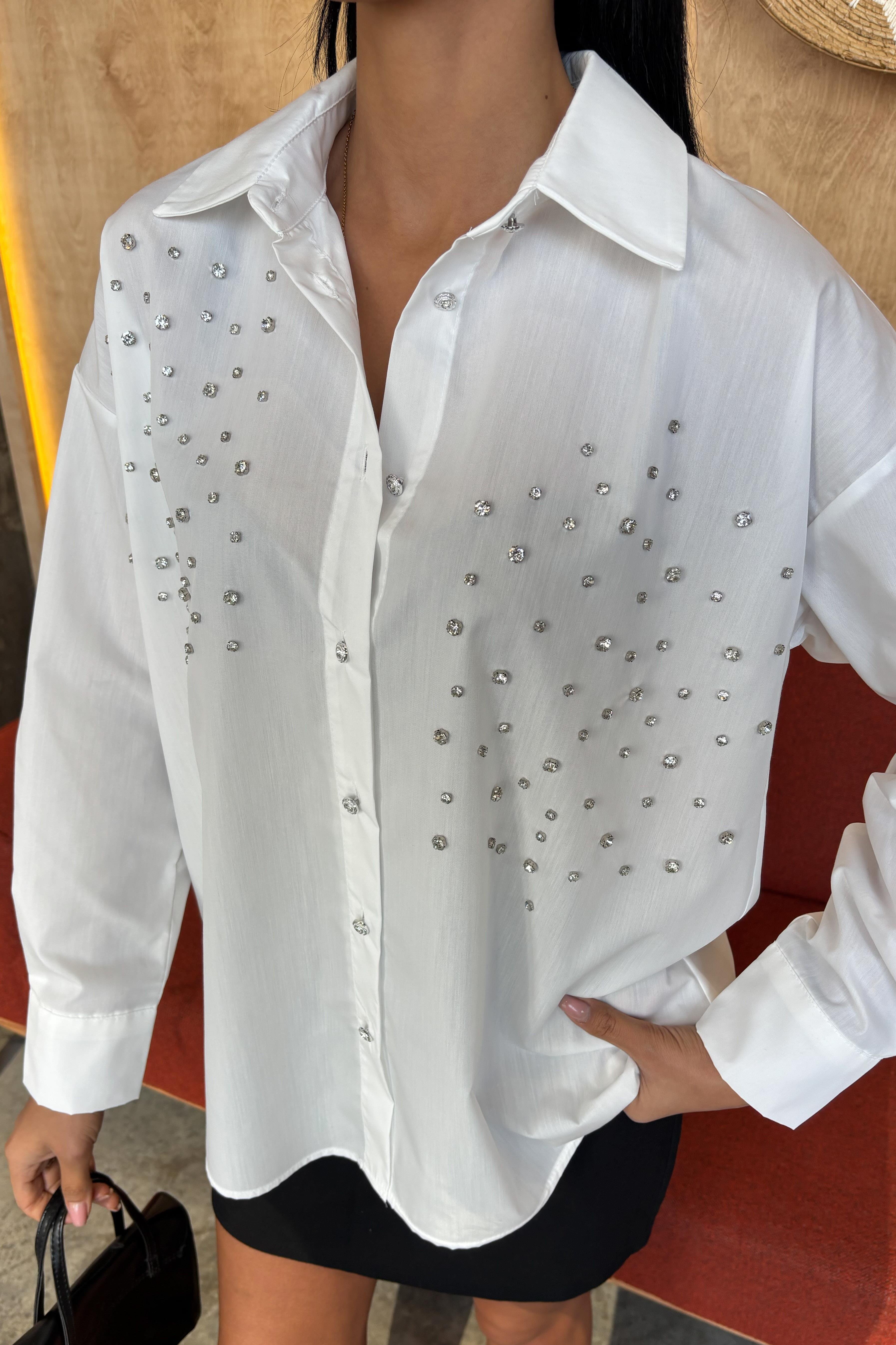 Kristal Taş Çakımlı Poplin Gömlek 3413 R7-A-K2