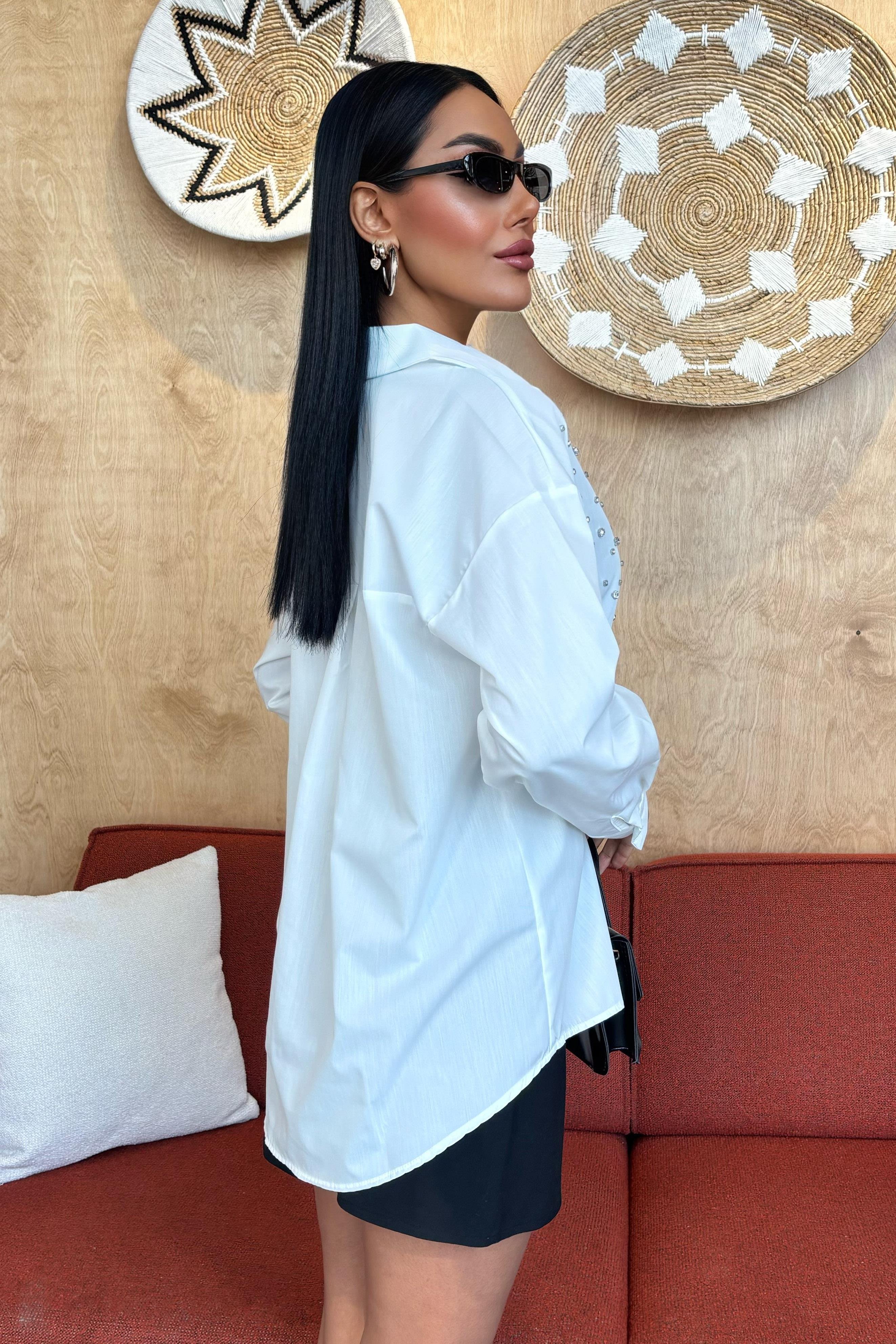 Kristal Taş Çakımlı Poplin Gömlek 3413 R7-A-K2