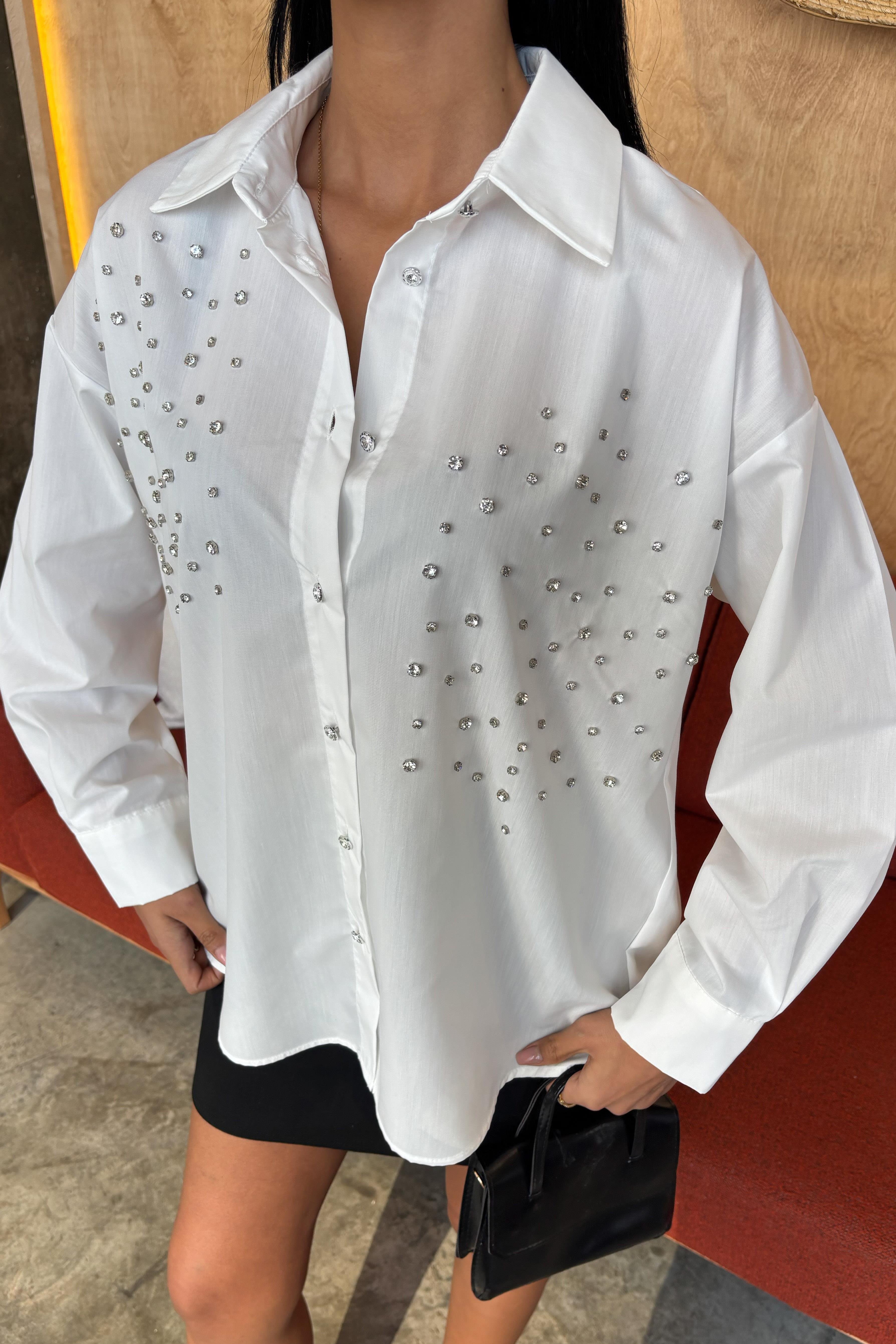 Kristal Taş Çakımlı Poplin Gömlek 3413 R7-A-K2