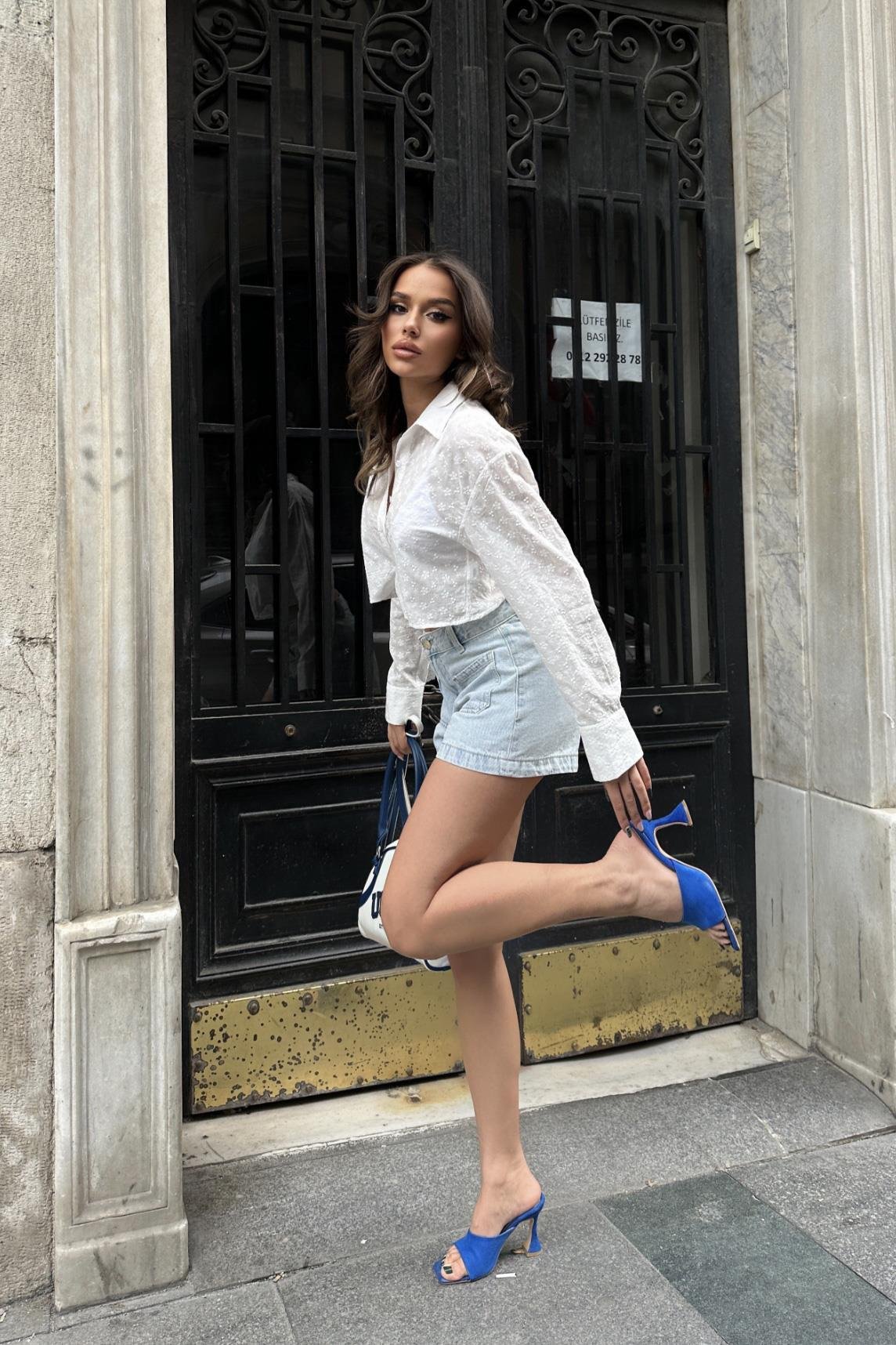 Kristen Sırt Dekolte Crop Gömlek 3253-08 R9-D-K4