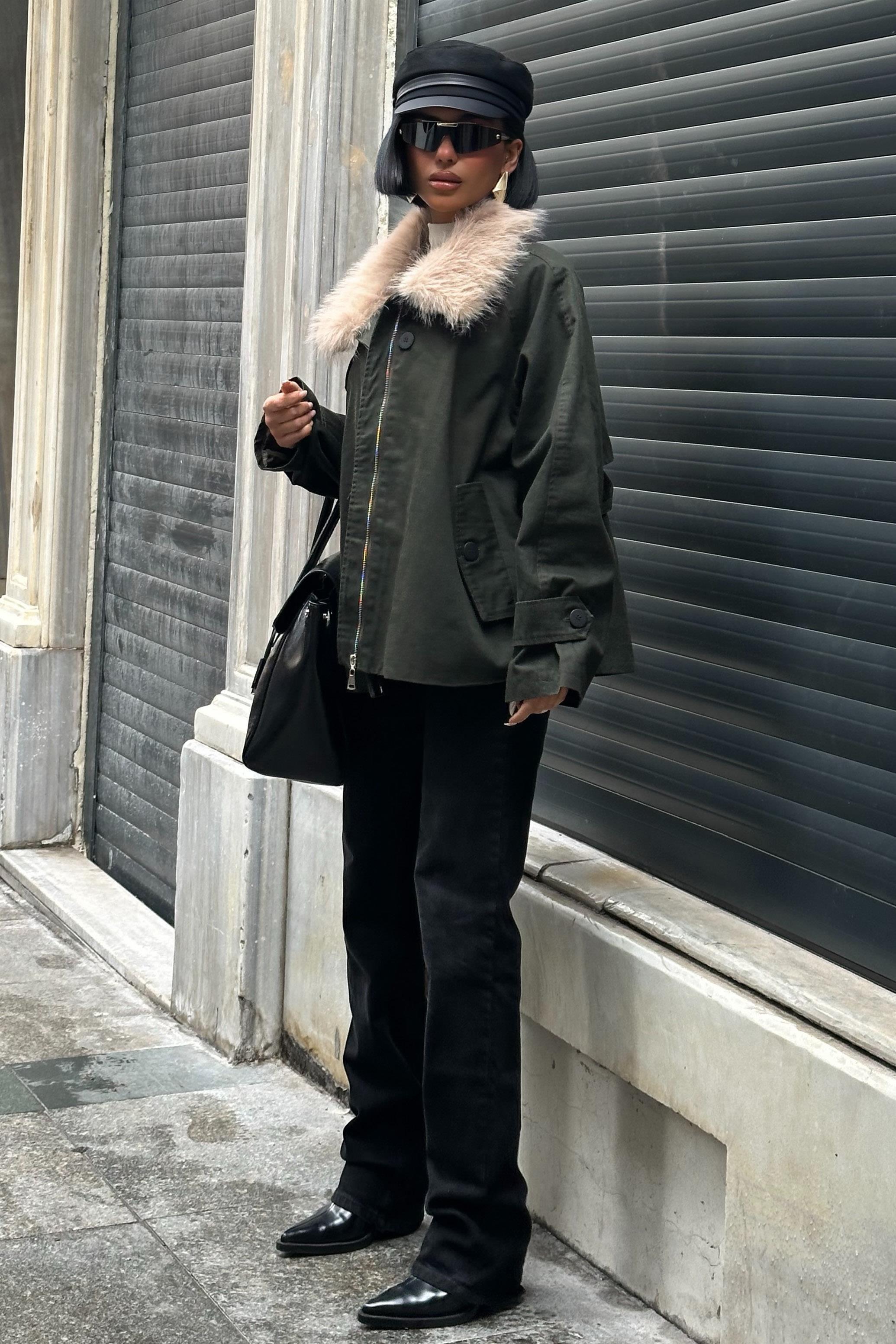 Kürk Yakalı Oversize Ceket 6135-08