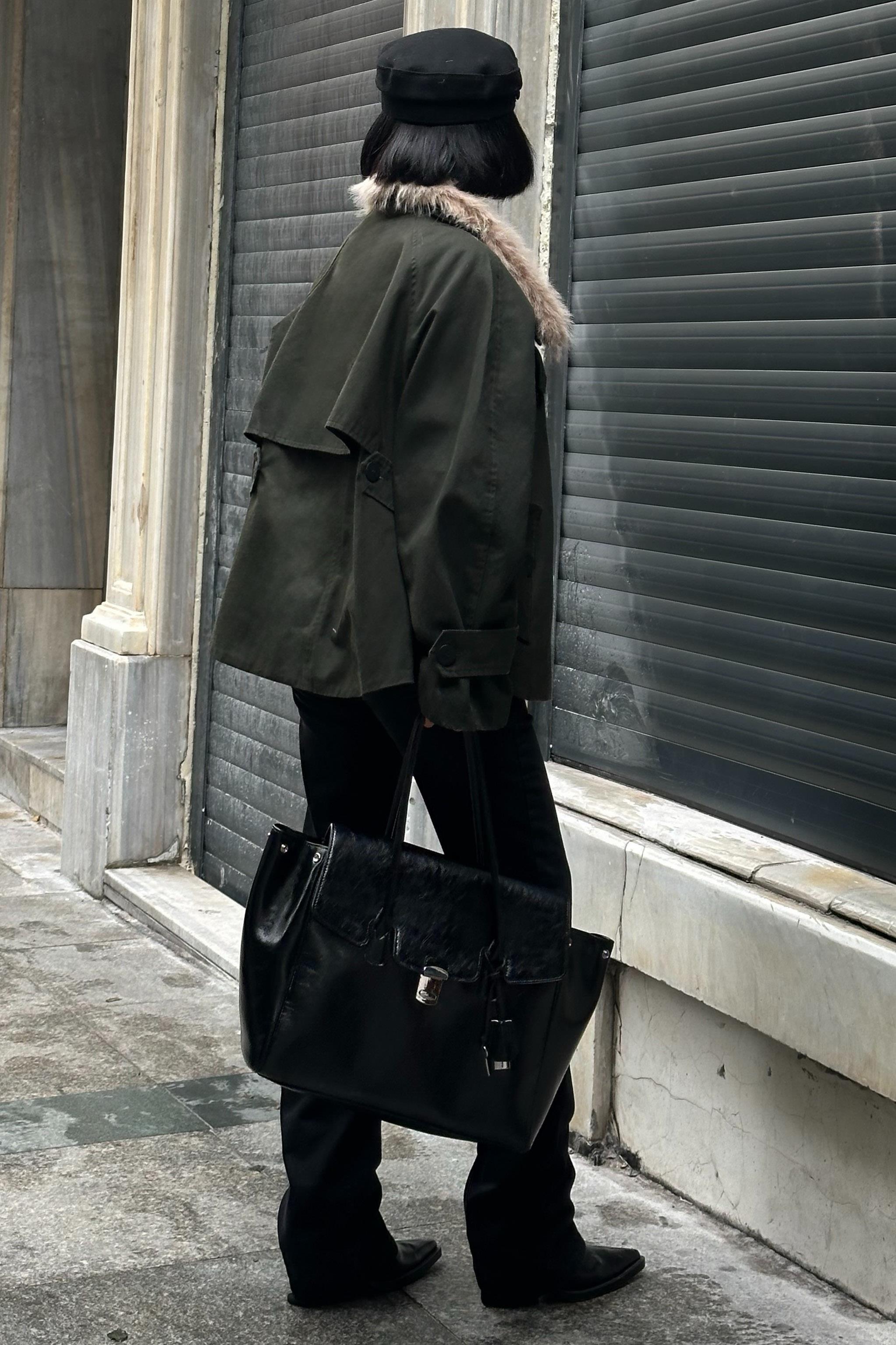 Kürk Yakalı Oversize Ceket 6135-08