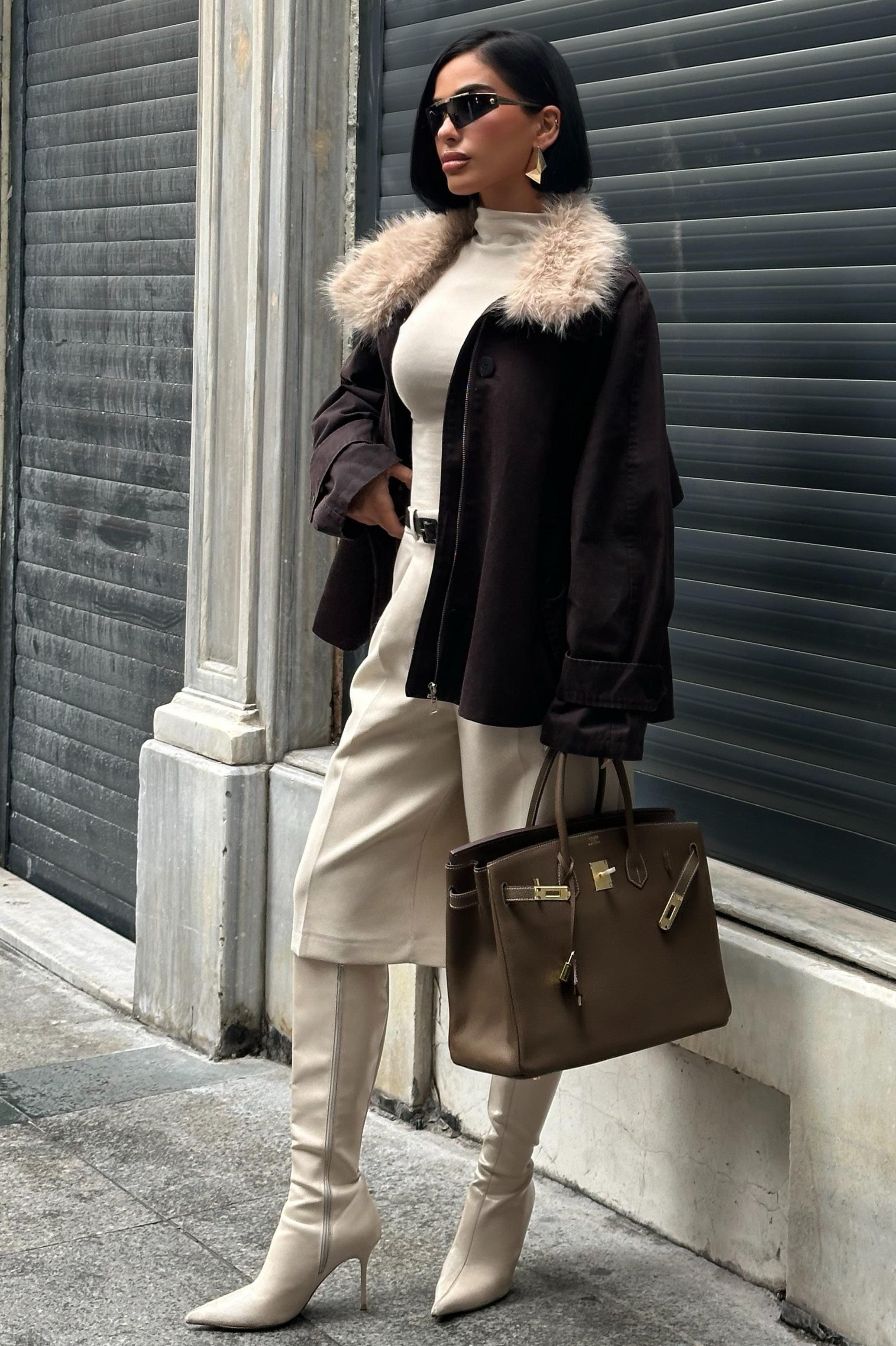 Kürk Yakalı Oversize Ceket 6135-08