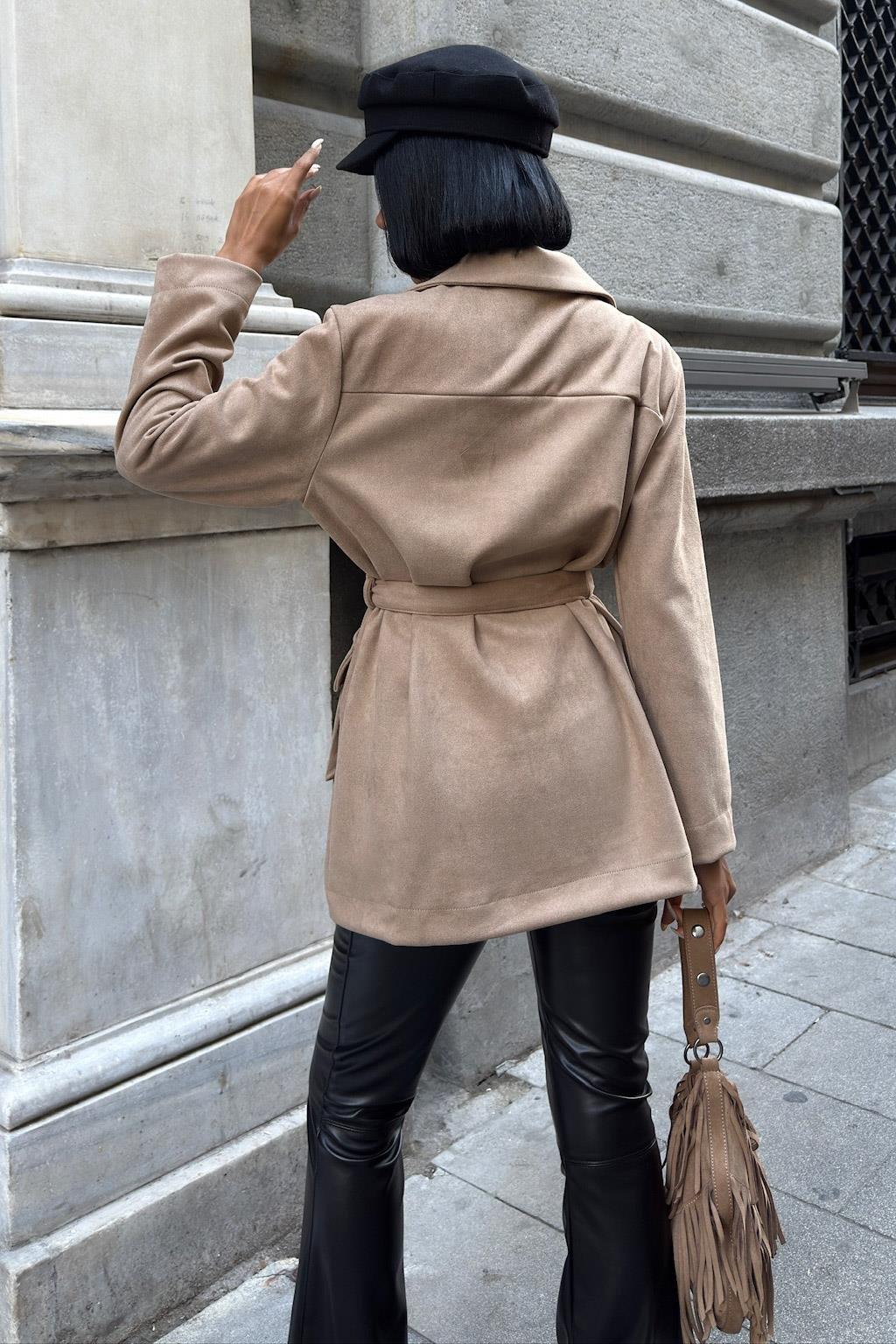 Kuşaklı ve Cepli Midi Gömlek Ceket 6130