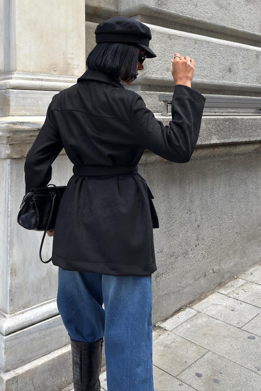 Kuşaklı ve Cepli Midi Gömlek Ceket 6130