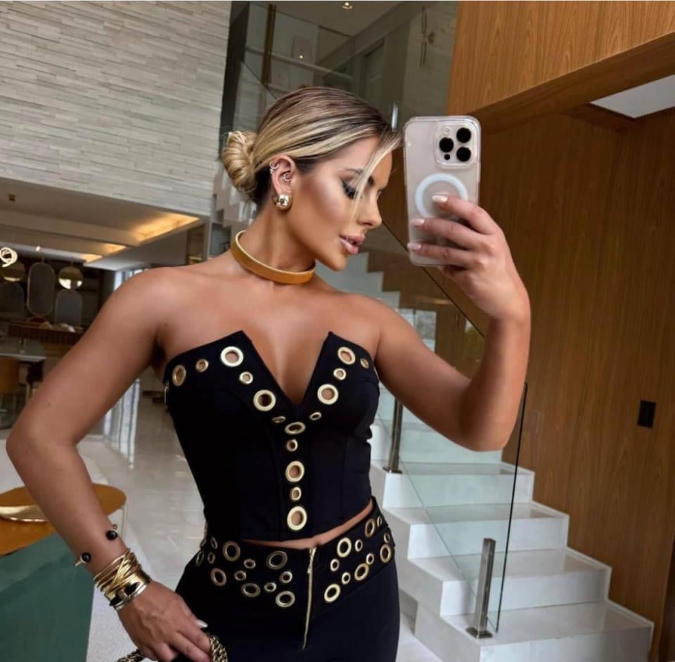 Kuşgözü Detaylı Fermuarlı Straplez Bluz-crop Pantolon Ikili Takım