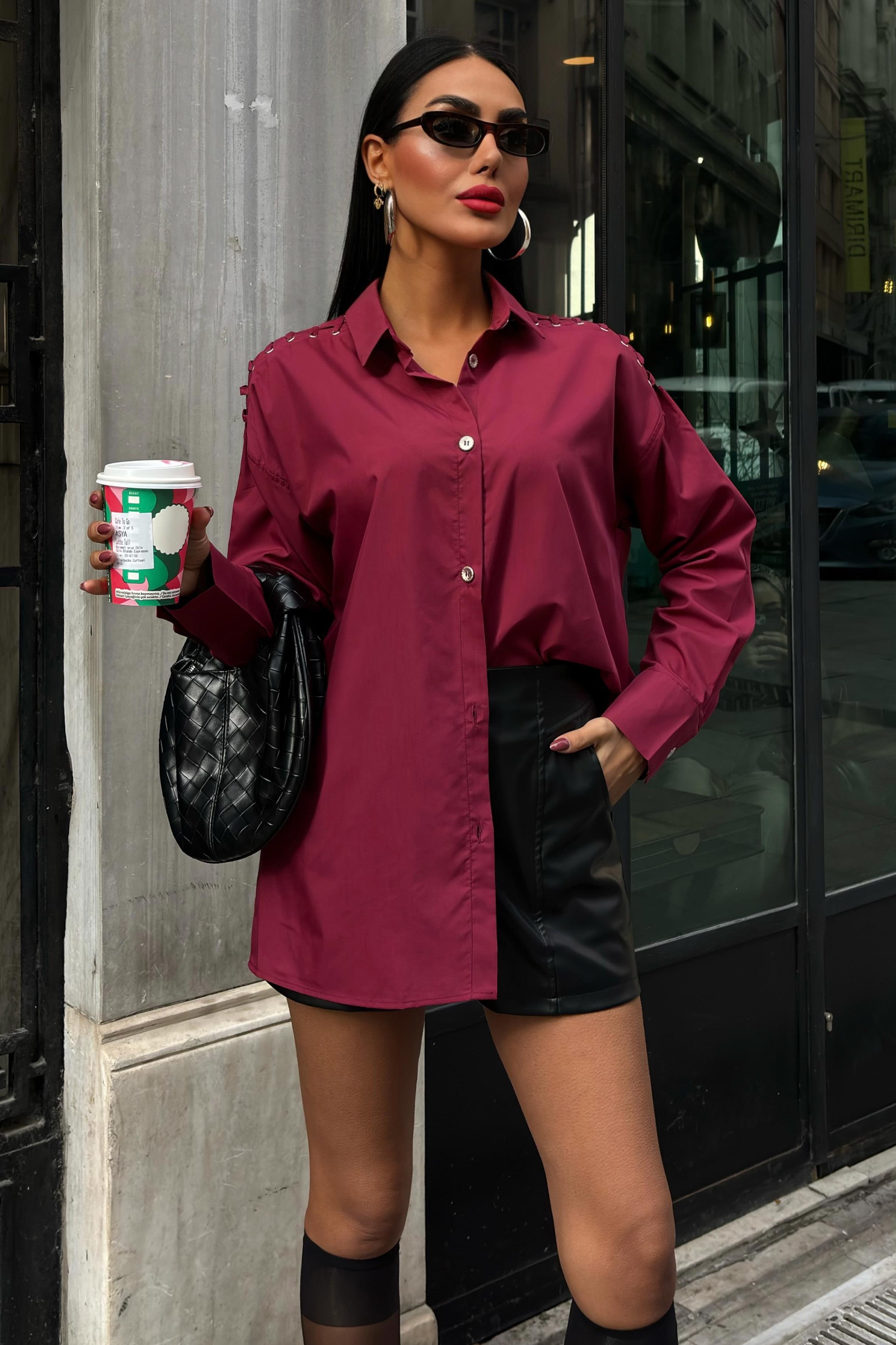 Kuşgözü ve Biye Detaylı Poplin Gömlek 3419 R6-H-K4