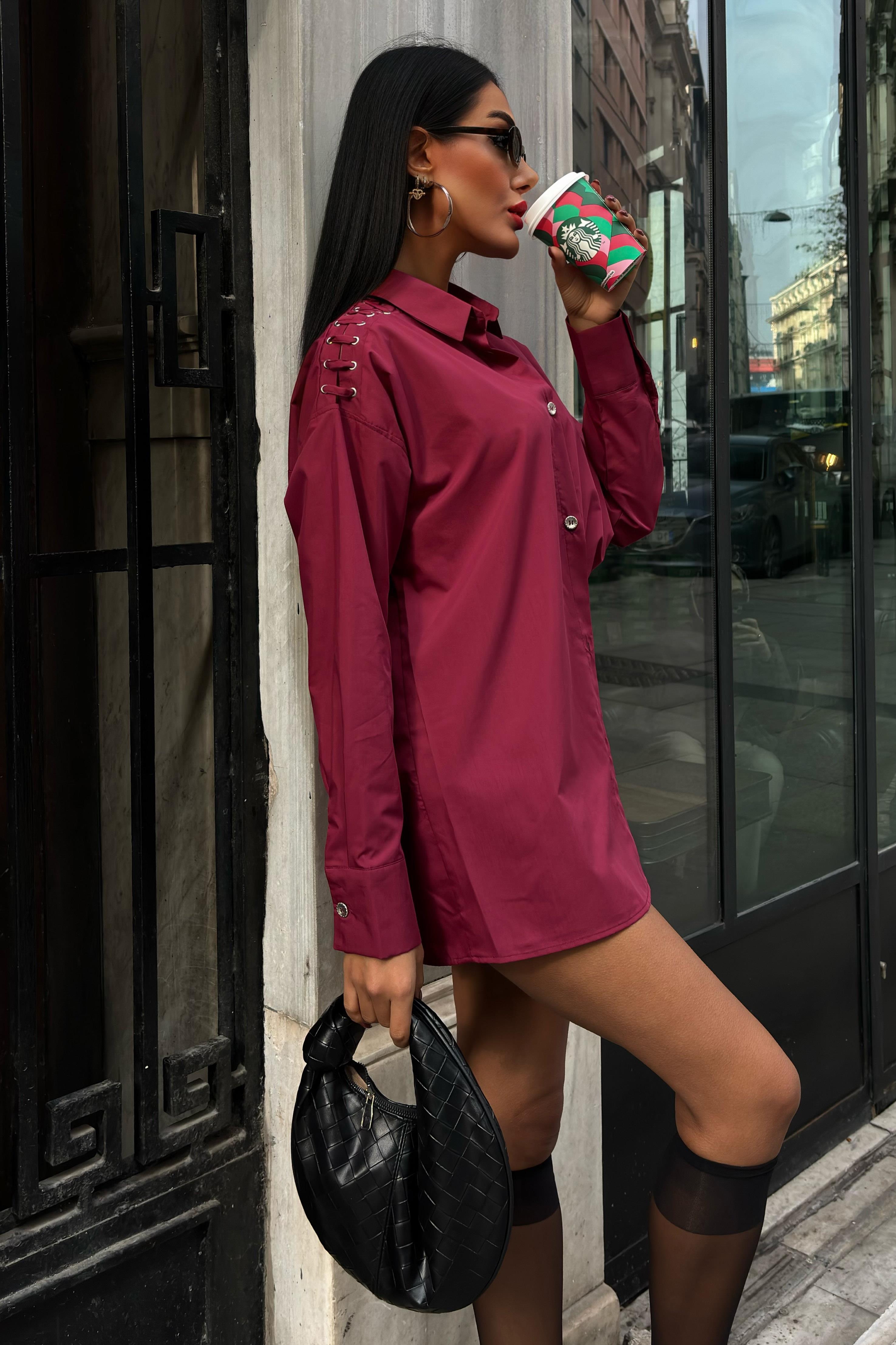 Kuşgözü ve Biye Detaylı Poplin Gömlek 3419 R6-H-K4