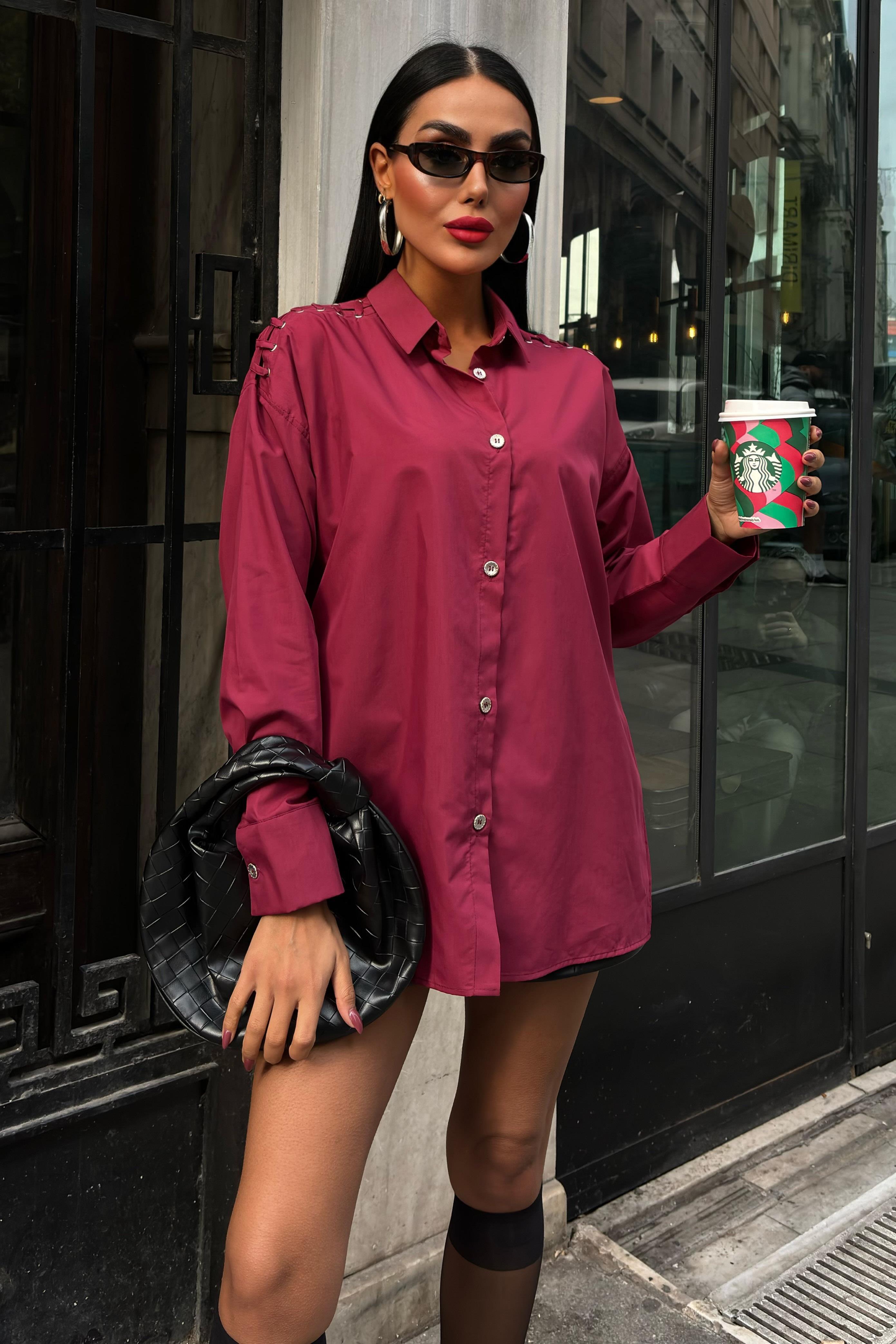 Kuşgözü ve Biye Detaylı Poplin Gömlek 3419 R6-H-K4