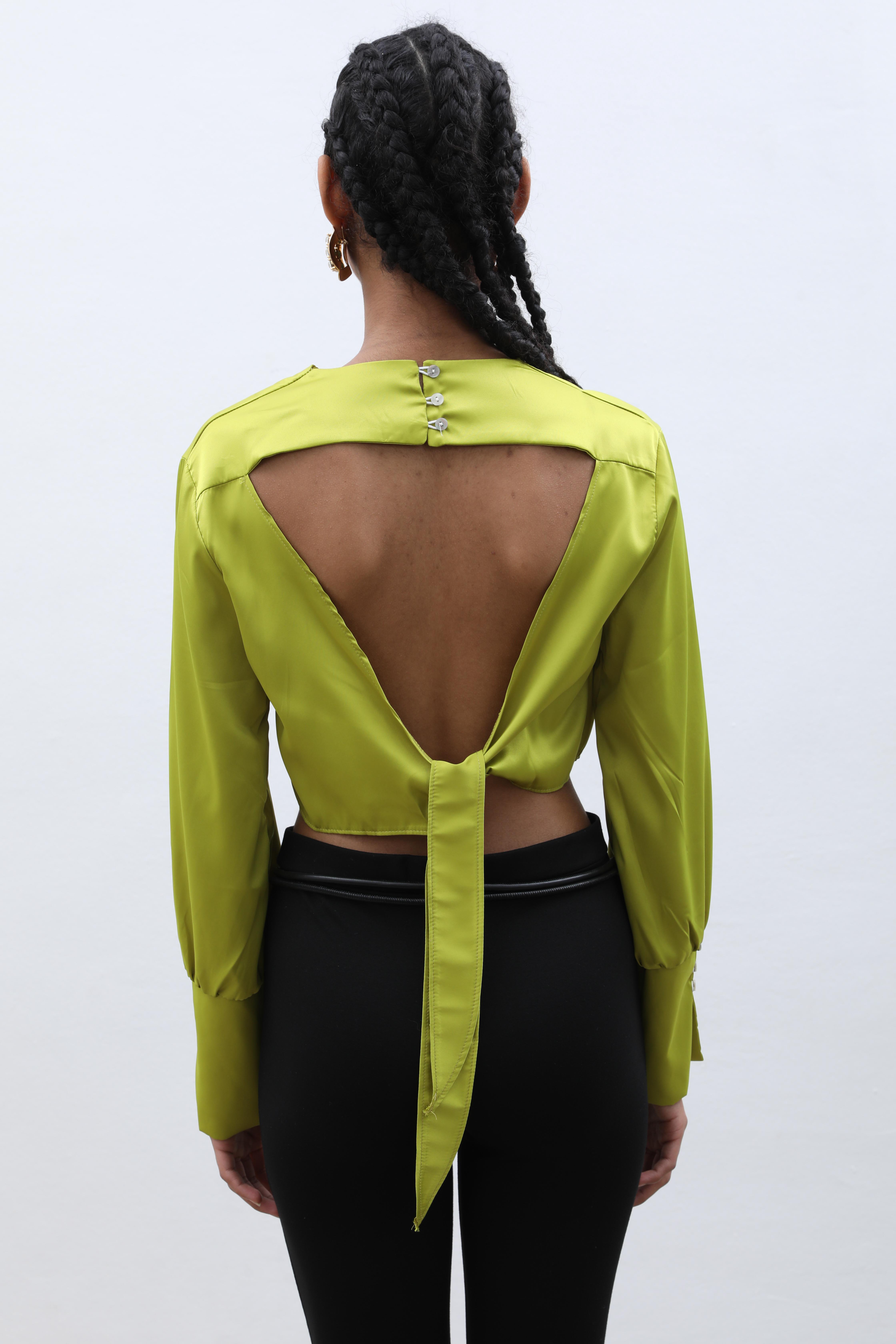 Laura Sırt Dekolteli Saten Bluz 3396-08