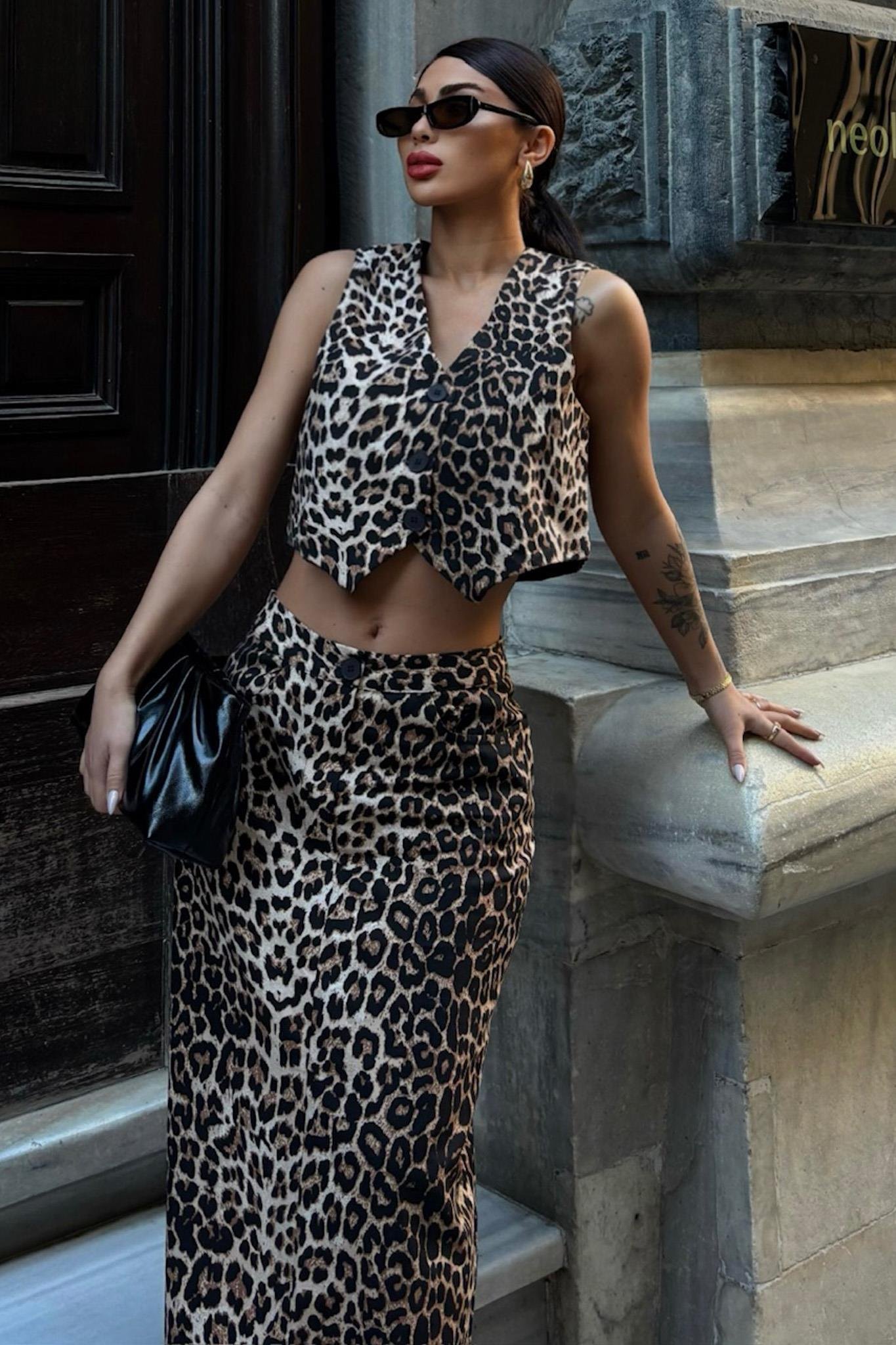 Leopar Desenli Gabardin Takım 10072 R5-K-K4